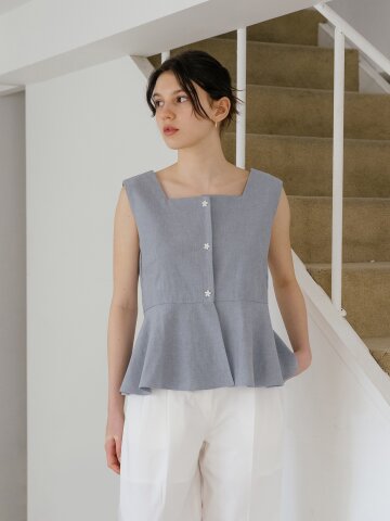 블루 플레어 페플럼 블라우스
