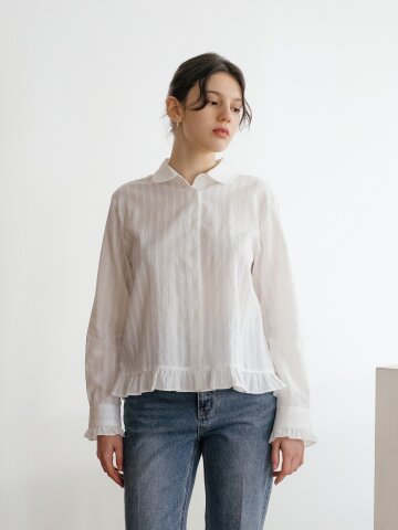 프릴 헴 화이트 셔츠
