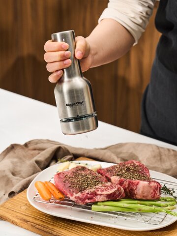 매직쉐프 2-in-1 전동 그라인더 316 소금 후추 갈이 충전식 분쇄기 세트 거치대 포함
