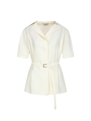 벨티드 레이어 칼라 블라우스 