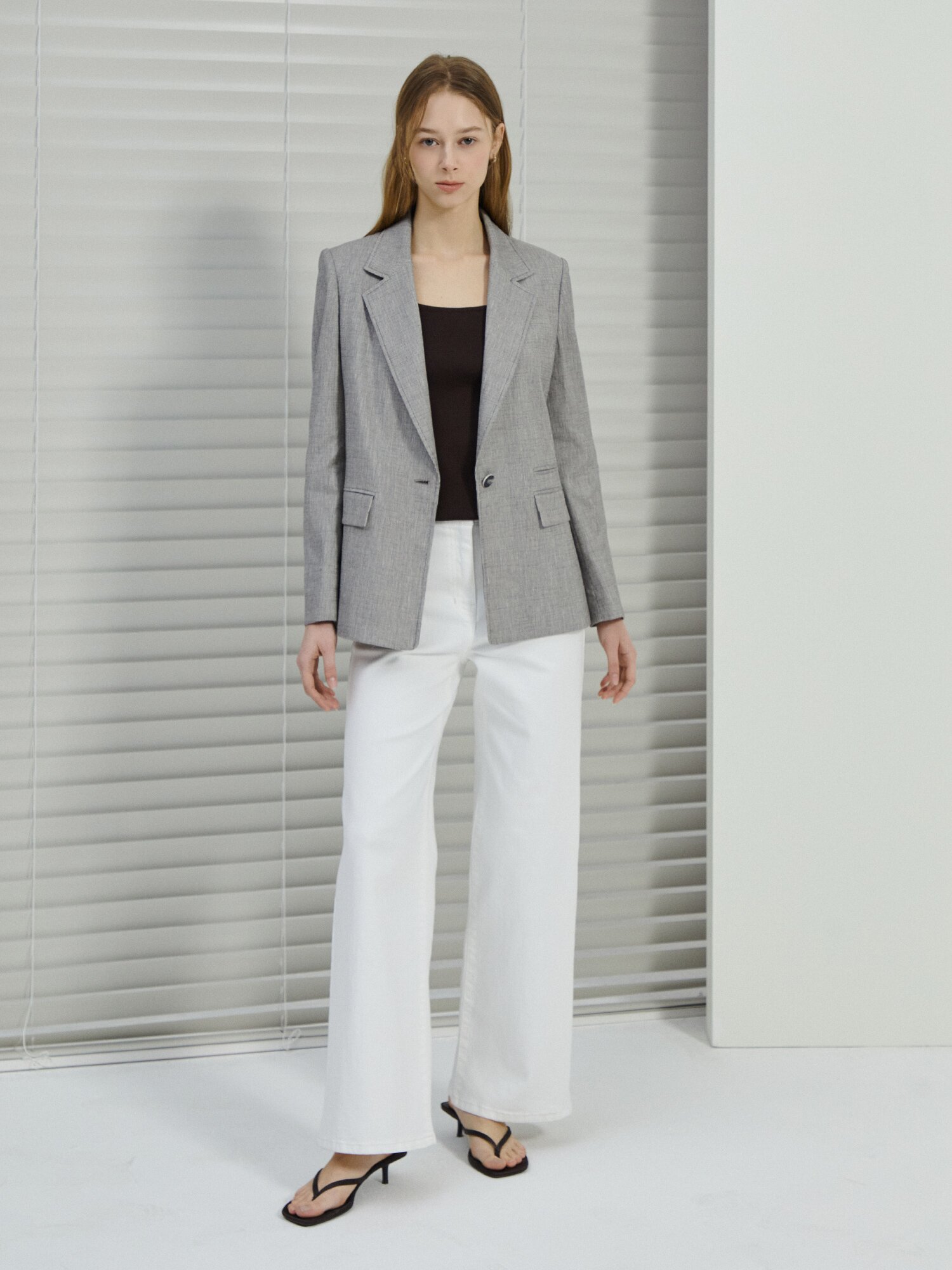 린넨 백 슬릿 싱글 원버튼 재킷 (MELANGE BLACK)