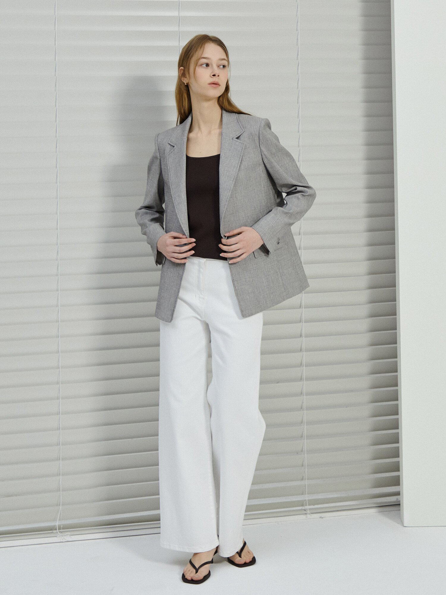 린넨 백 슬릿 싱글 원버튼 재킷 (MELANGE BLACK)