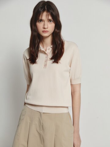 베이직 버튼 칼라 풀오버 니트 