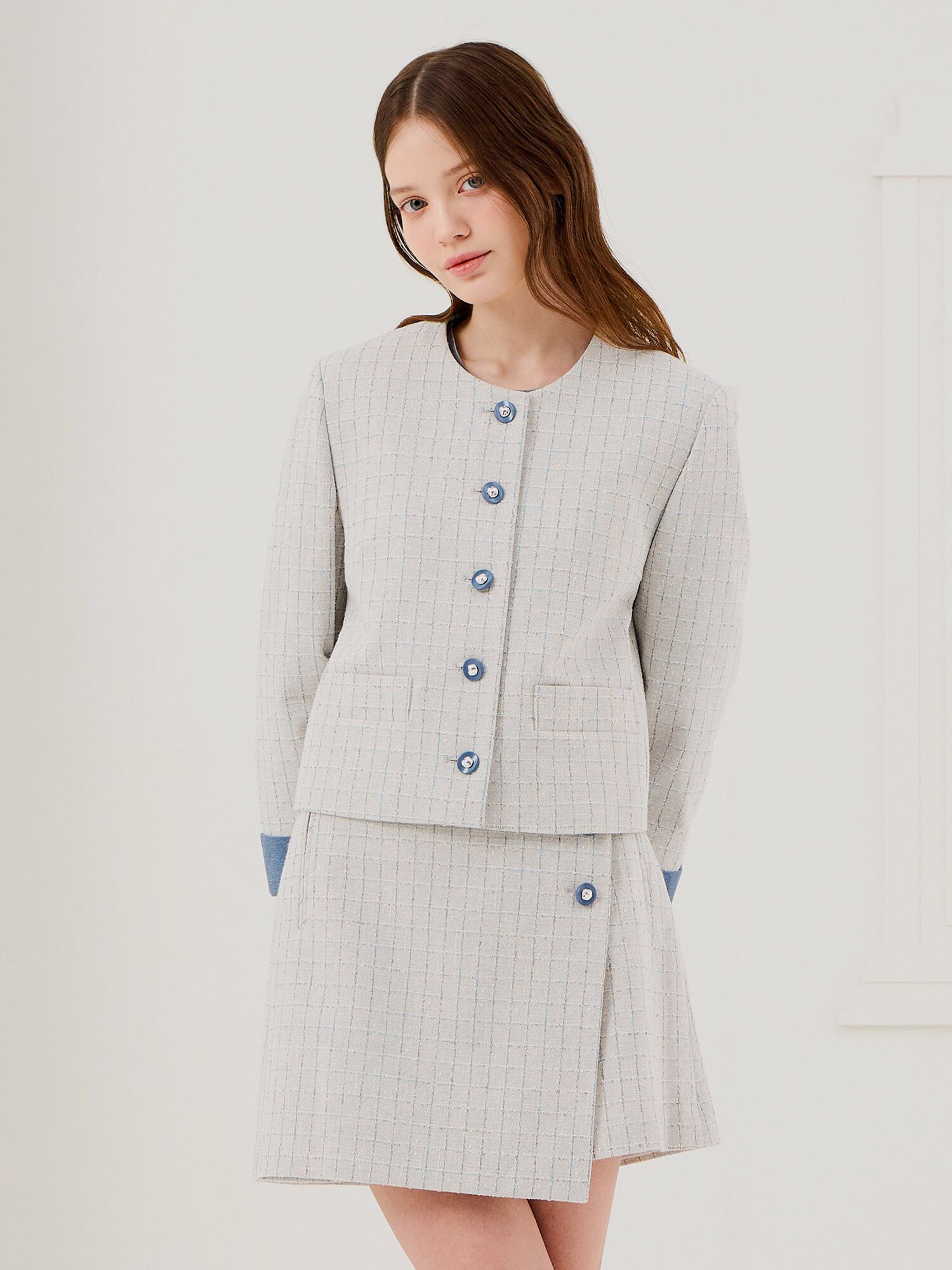 디테쳐블 커프스 트위드 재킷 (GREY)