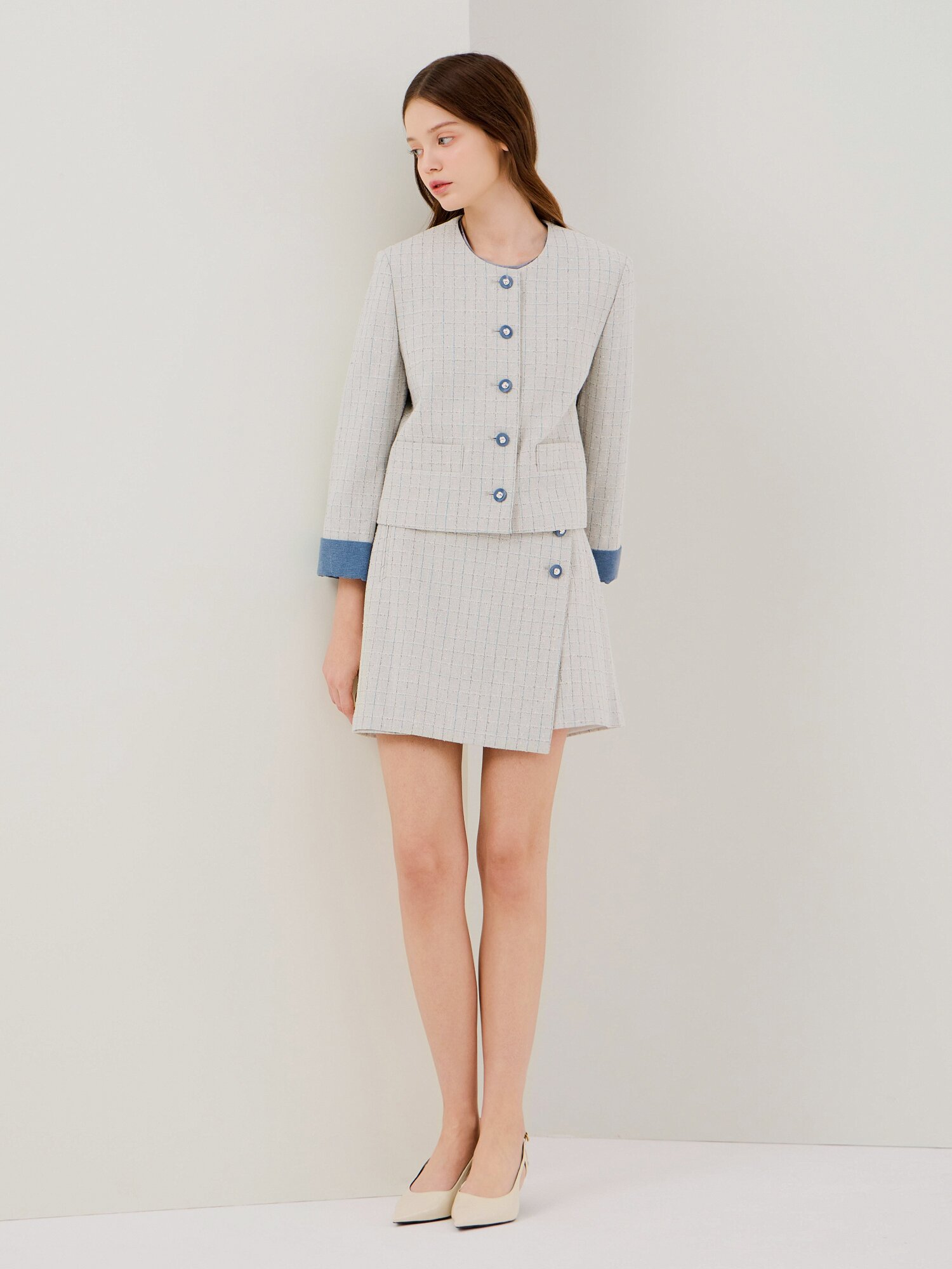 디테쳐블 커프스 트위드 재킷 (GREY)