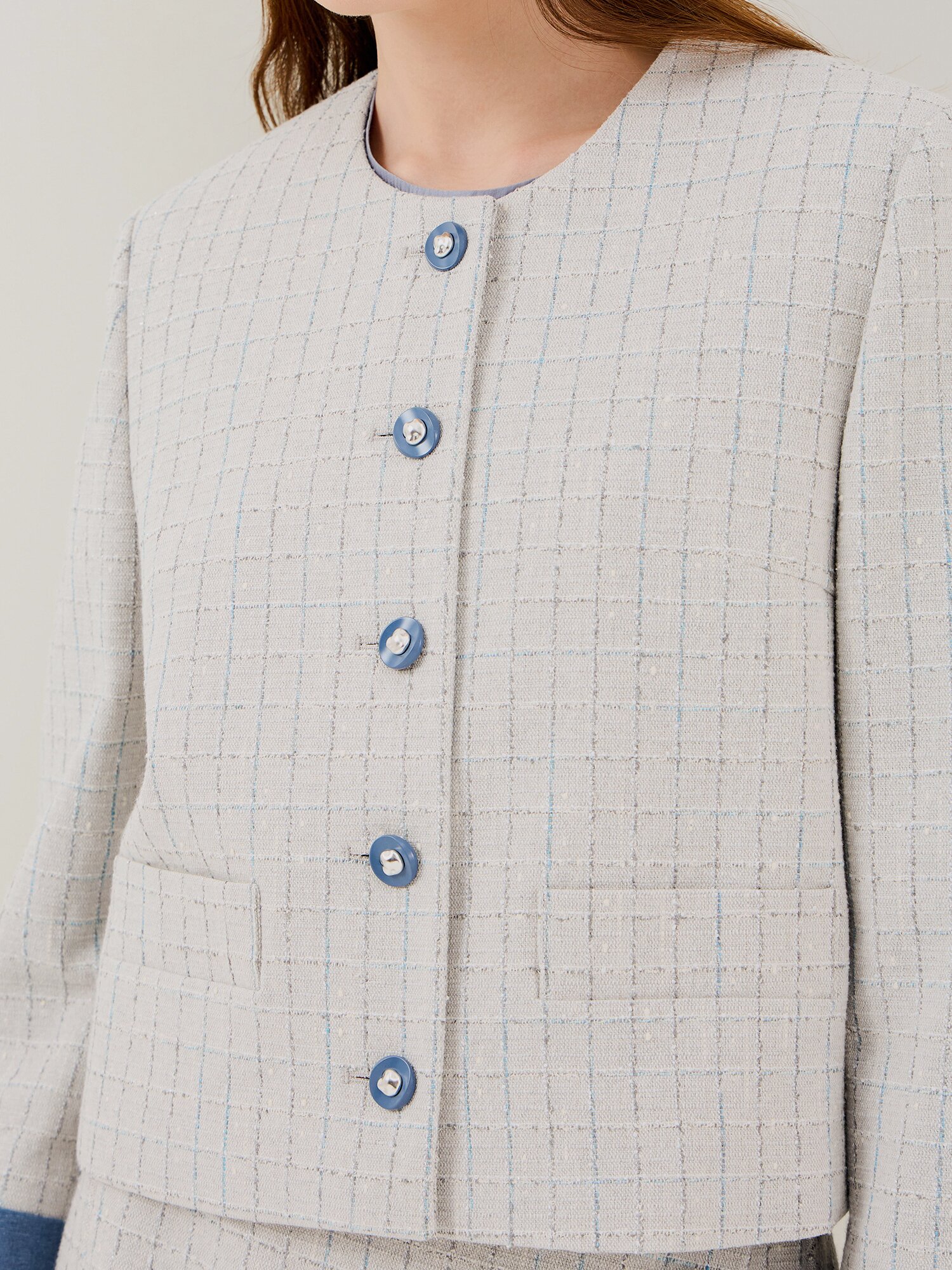 디테쳐블 커프스 트위드 재킷 (GREY)