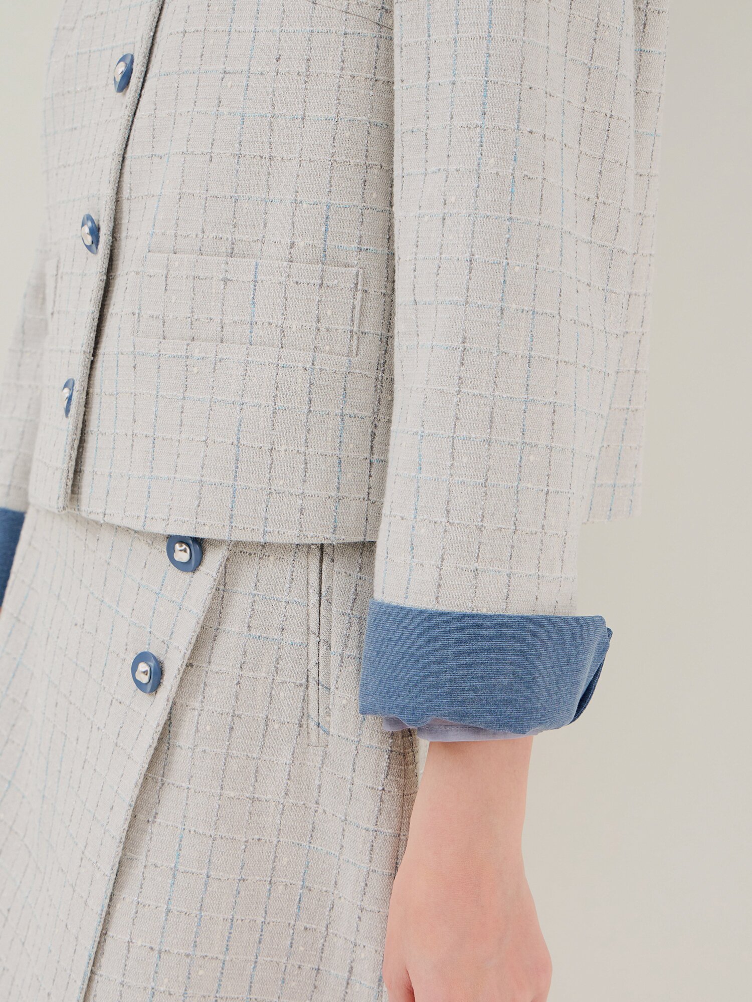 디테쳐블 커프스 트위드 재킷 (GREY)