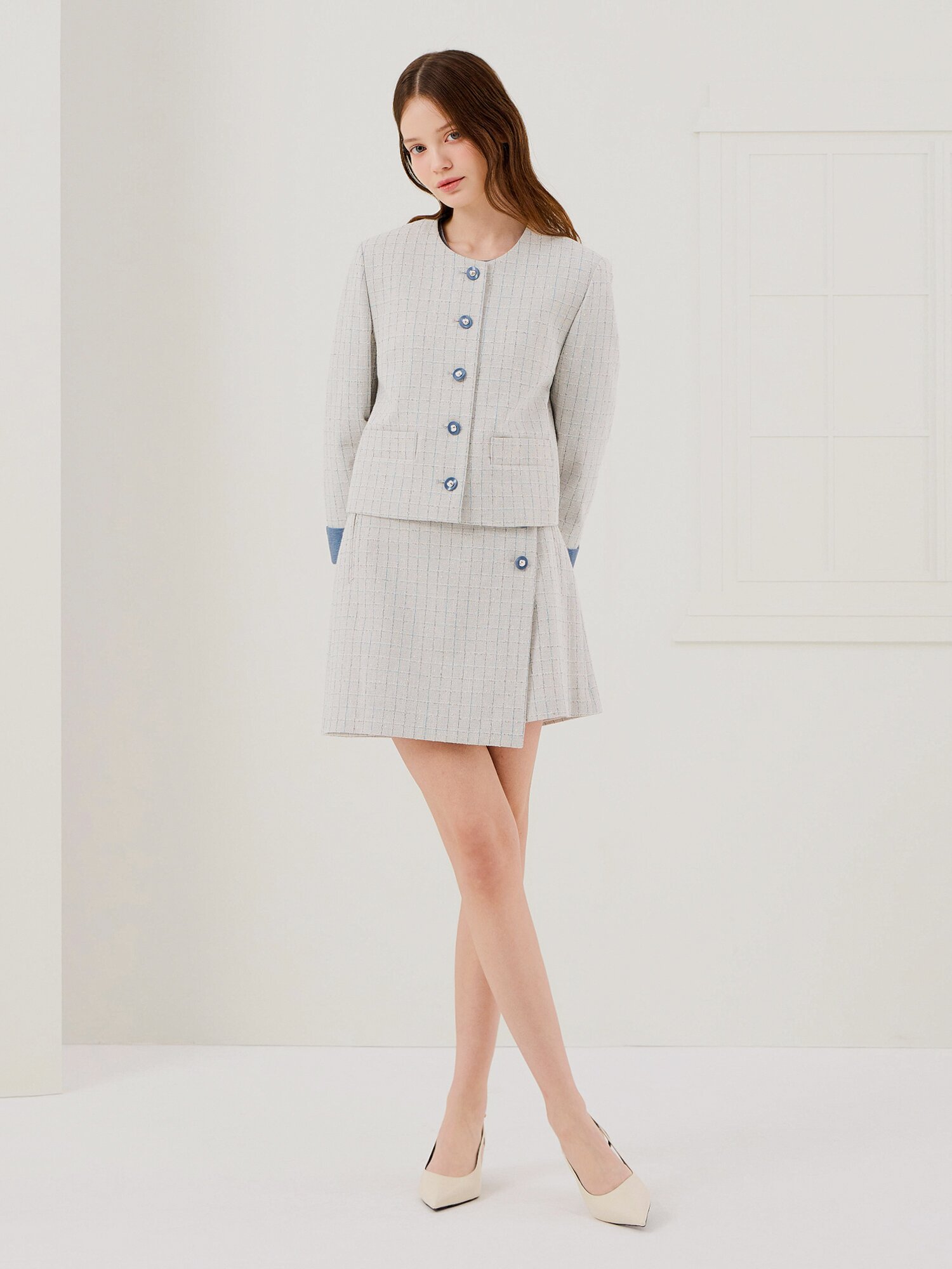 디테쳐블 커프스 트위드 재킷 (GREY)