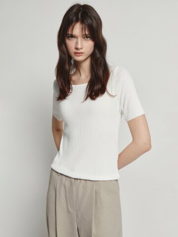 골지 스쿱넥 크롭 풀오버 니트 