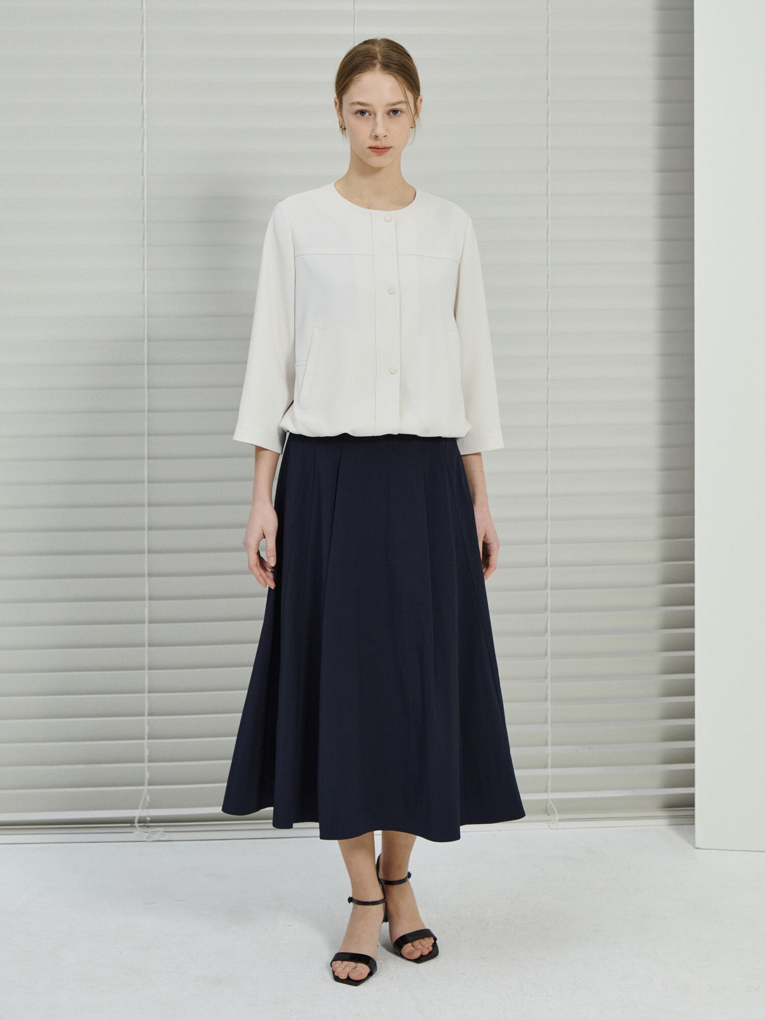 스트링 7부 라운드넥 재킷 (CREAM)