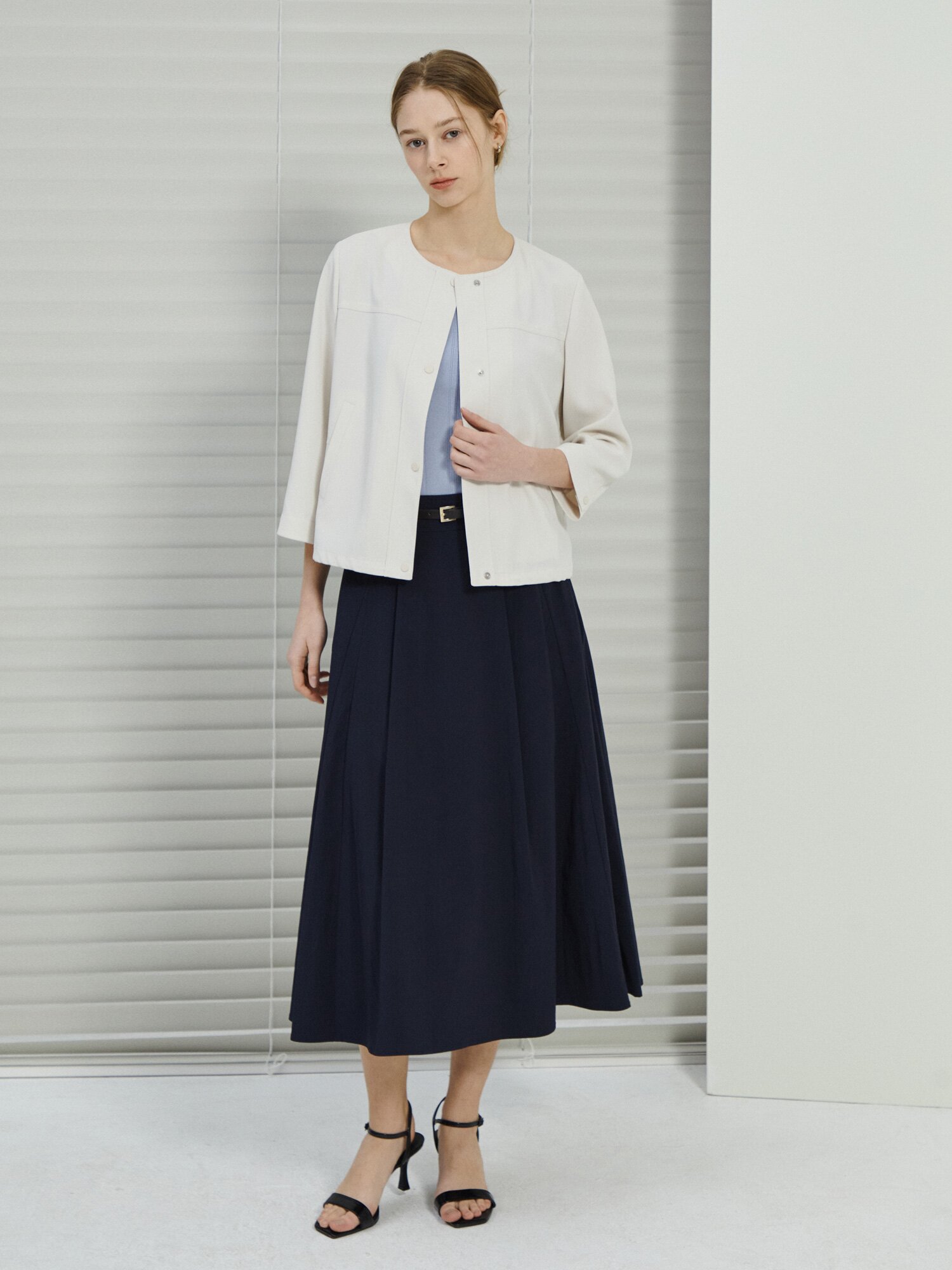 스트링 7부 라운드넥 재킷 (CREAM)