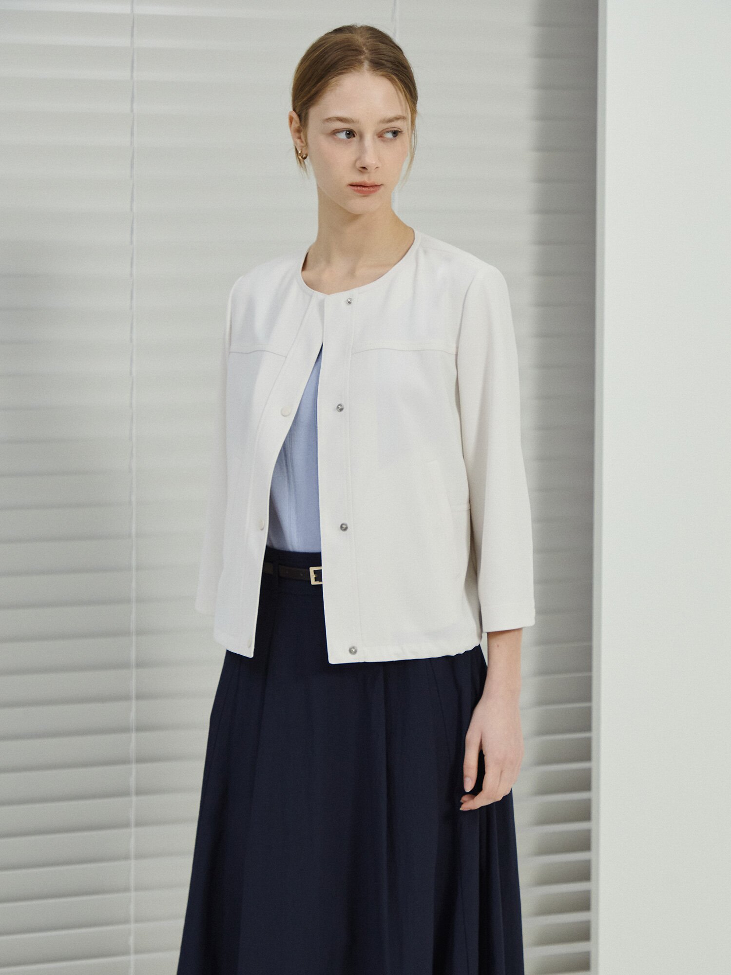 스트링 7부 라운드넥 재킷 (CREAM)