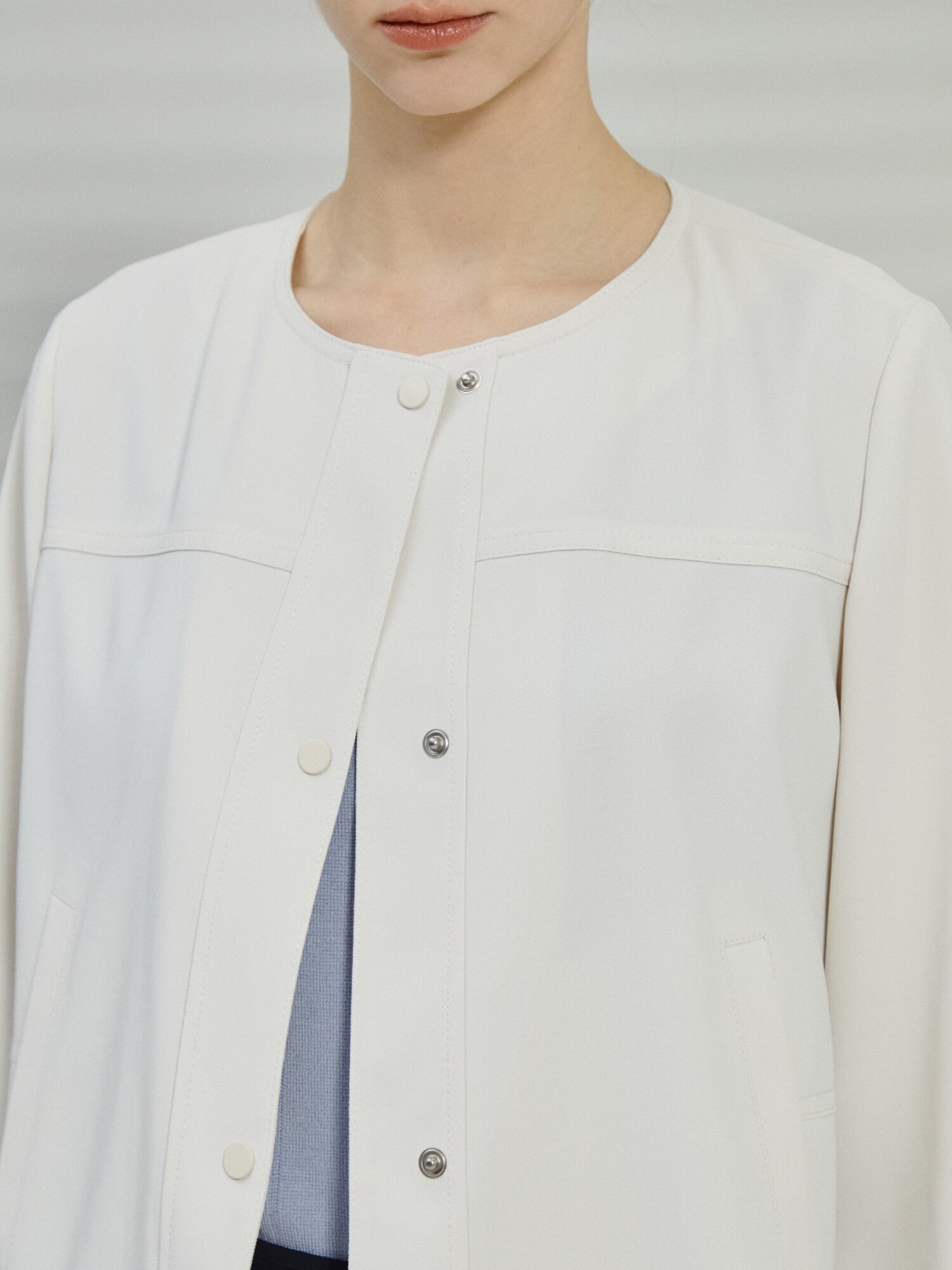 스트링 7부 라운드넥 재킷 (CREAM)