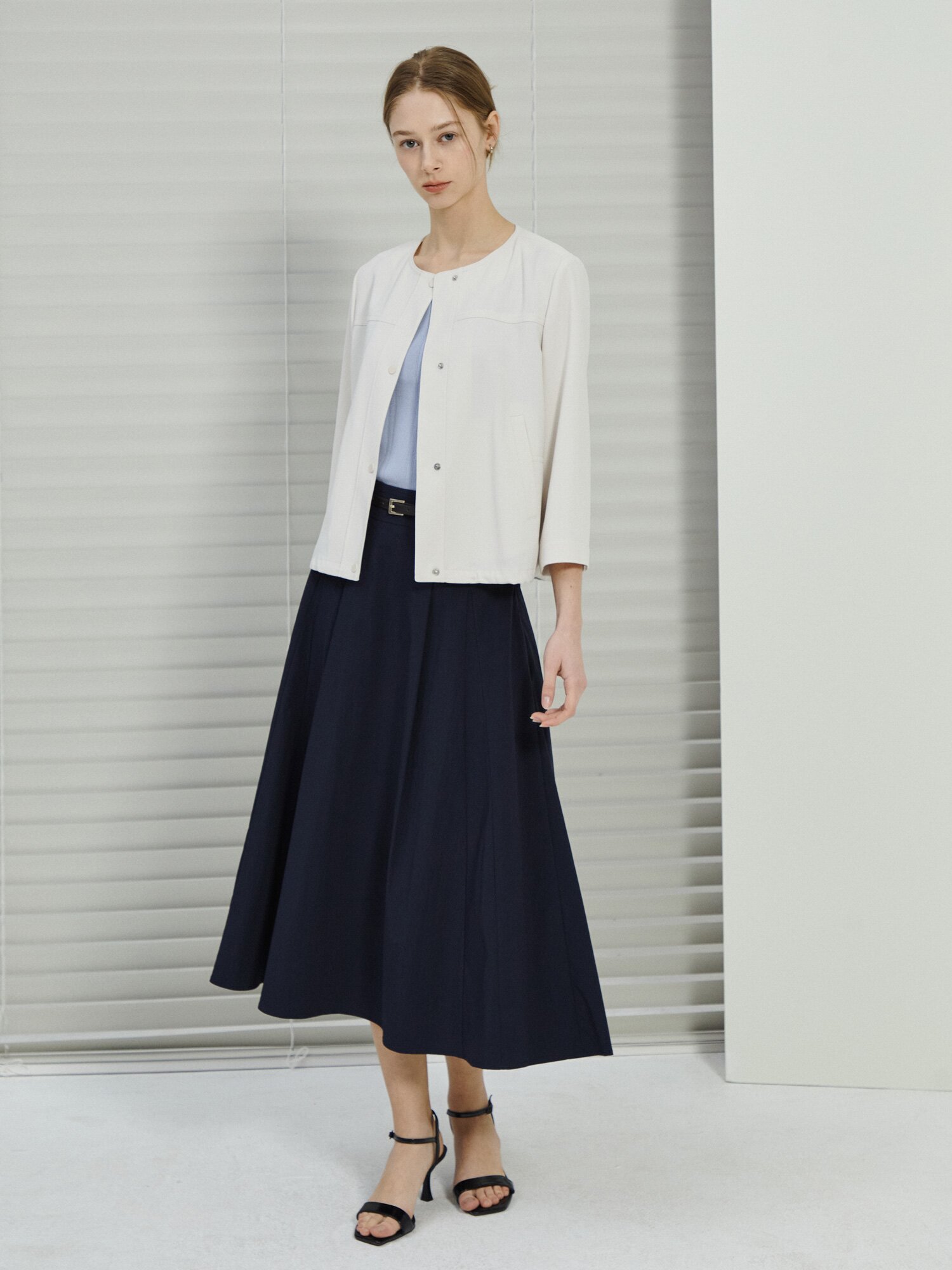 스트링 7부 라운드넥 재킷 (CREAM)