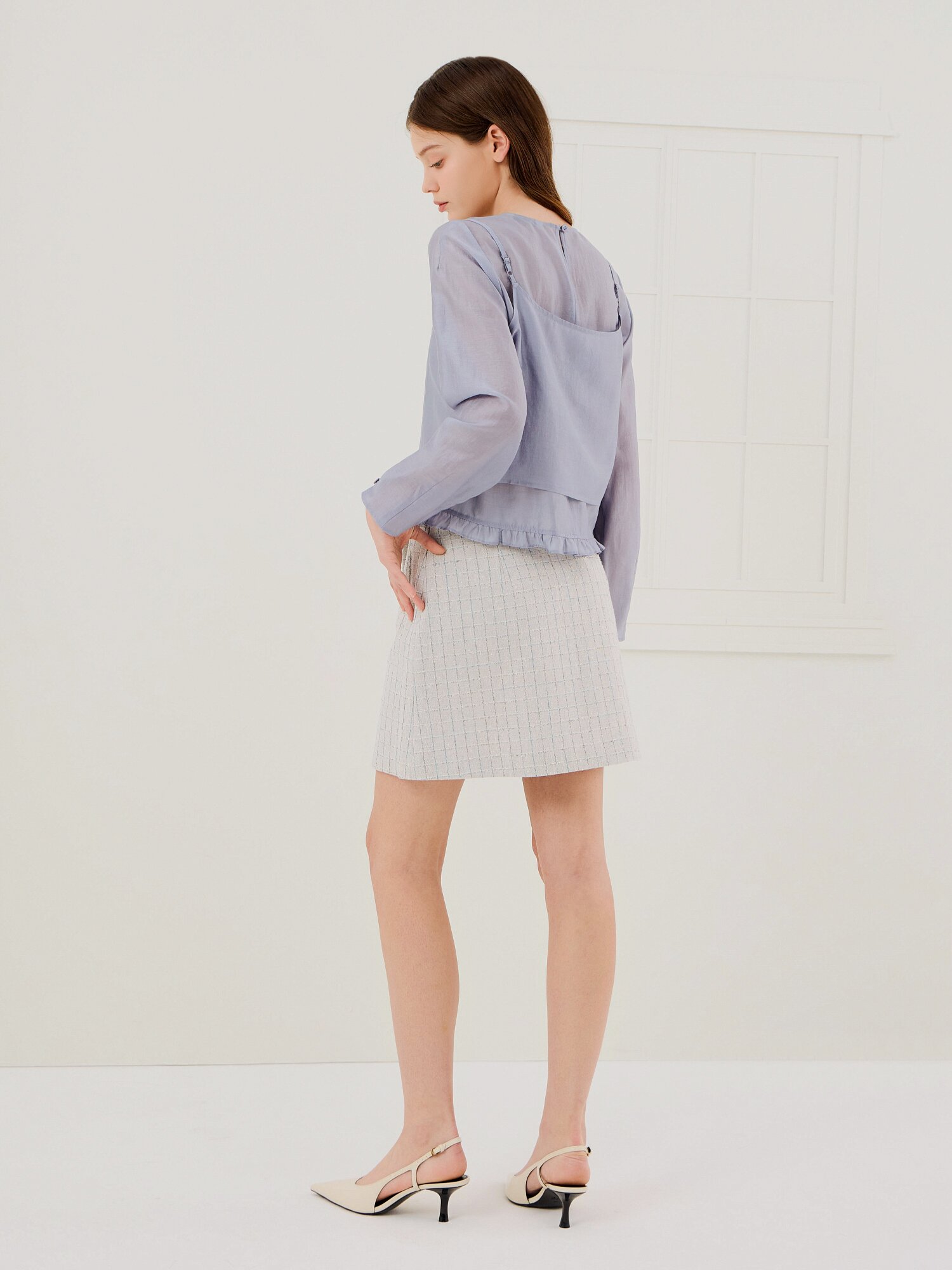 트위드 버튼 미니 랩 스커트 (GREY)