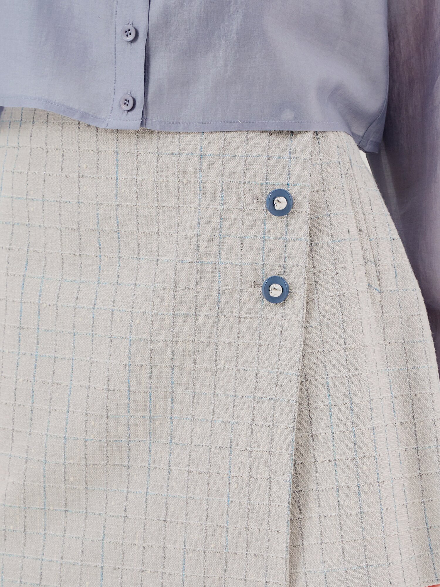 트위드 버튼 미니 랩 스커트 (GREY)