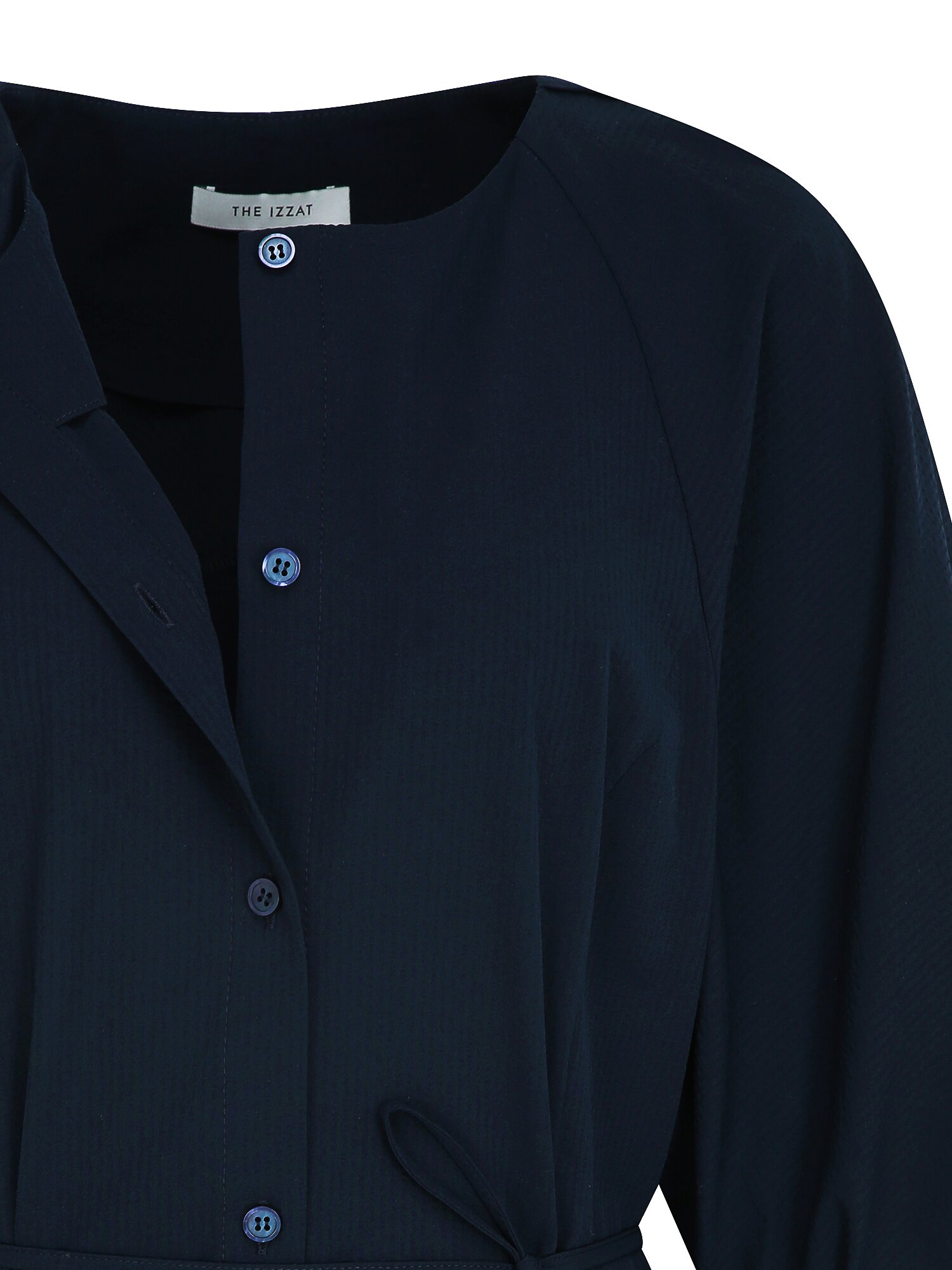 벨티드 라운드넥 플레어 원피스 (NAVY)