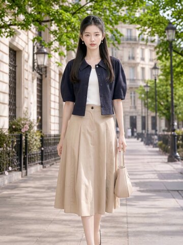 코튼 볼륨 슬리브 칼라 블라우스 