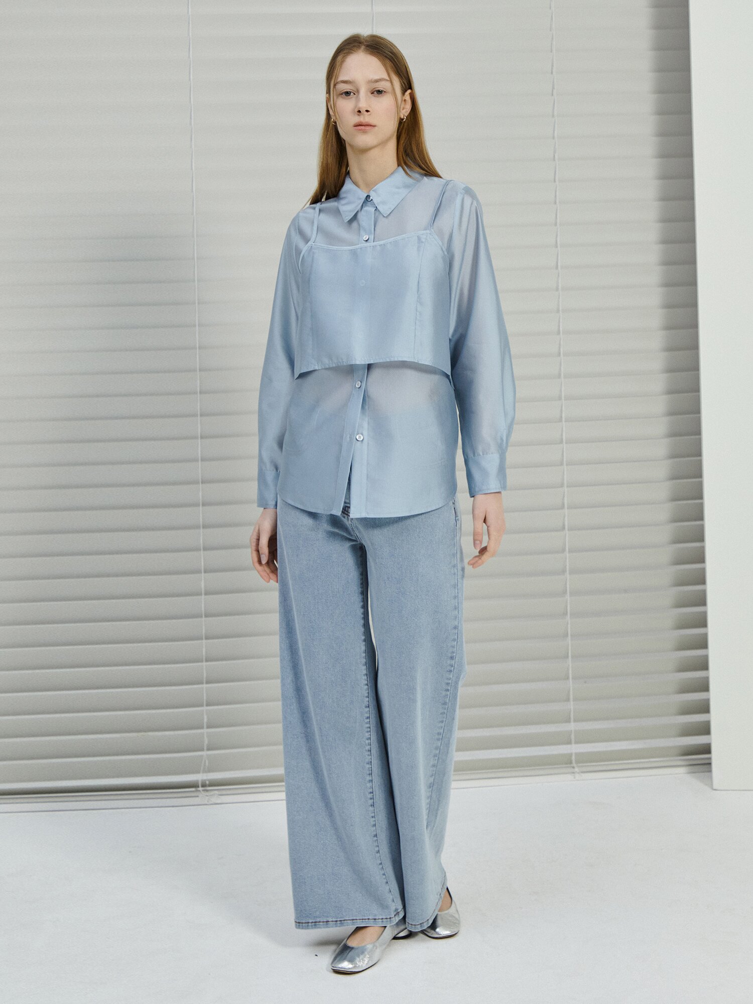 실키 블라우스 +뷔스티에 세트 (LIGHT BLUE)