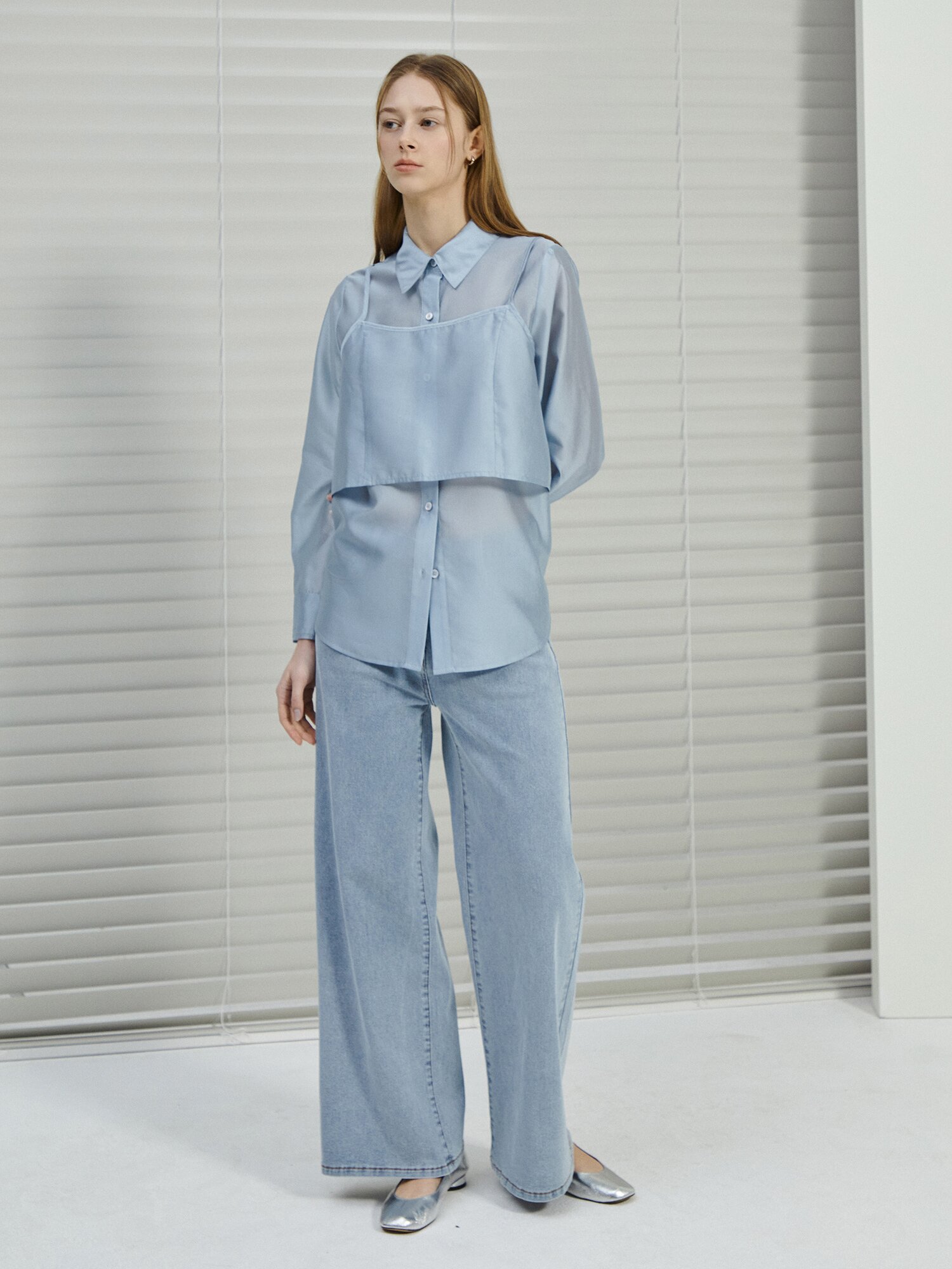 실키 블라우스 +뷔스티에 세트 (LIGHT BLUE)