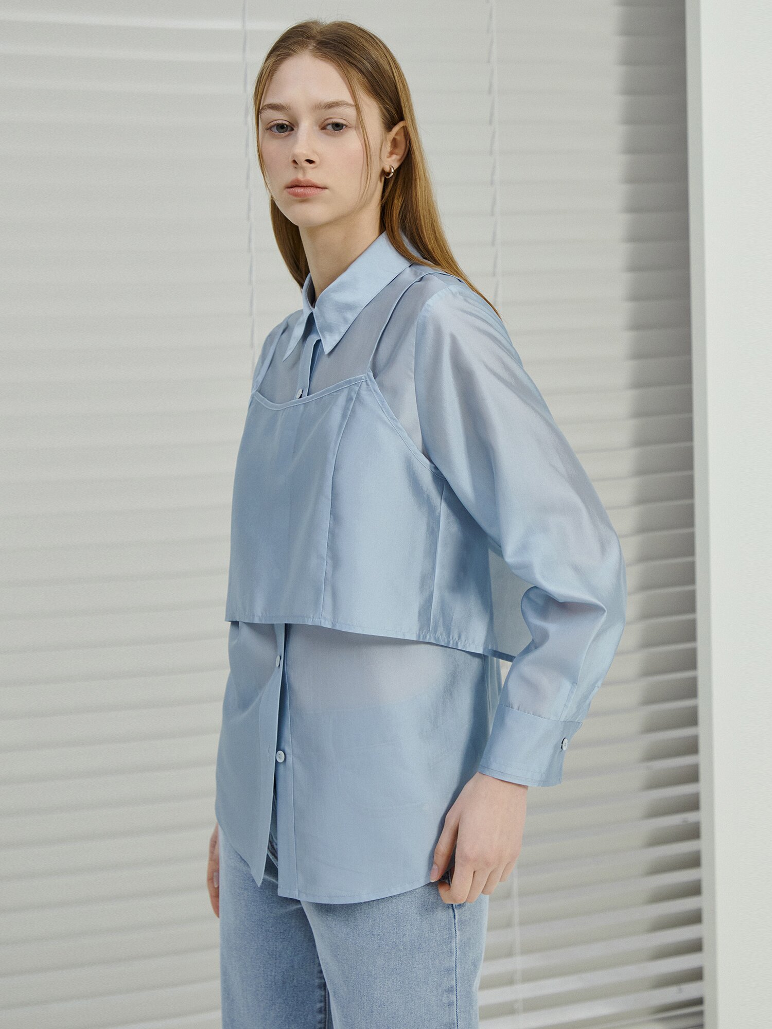 실키 블라우스 +뷔스티에 세트 (LIGHT BLUE)