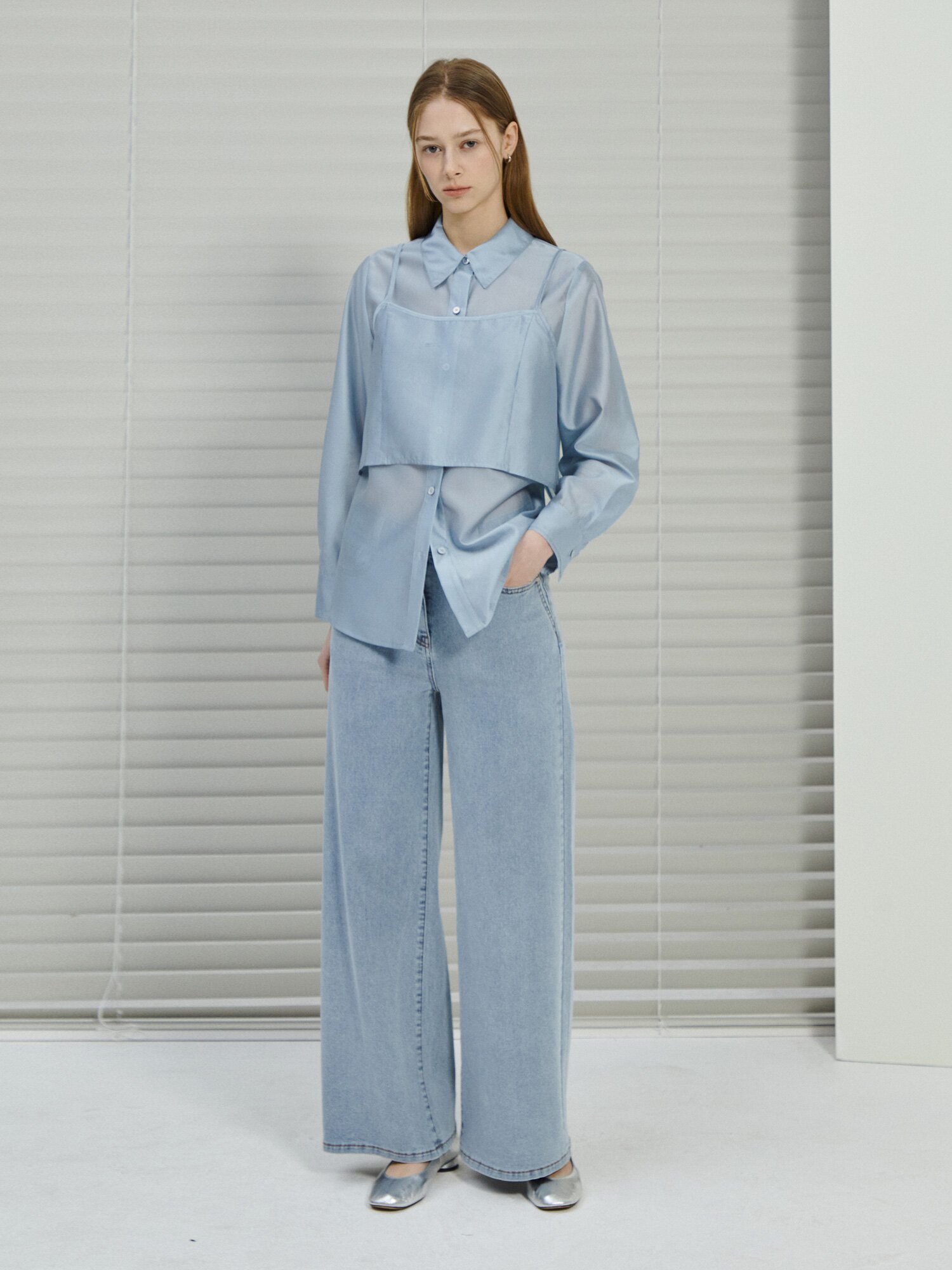 실키 블라우스 +뷔스티에 세트 (LIGHT BLUE)