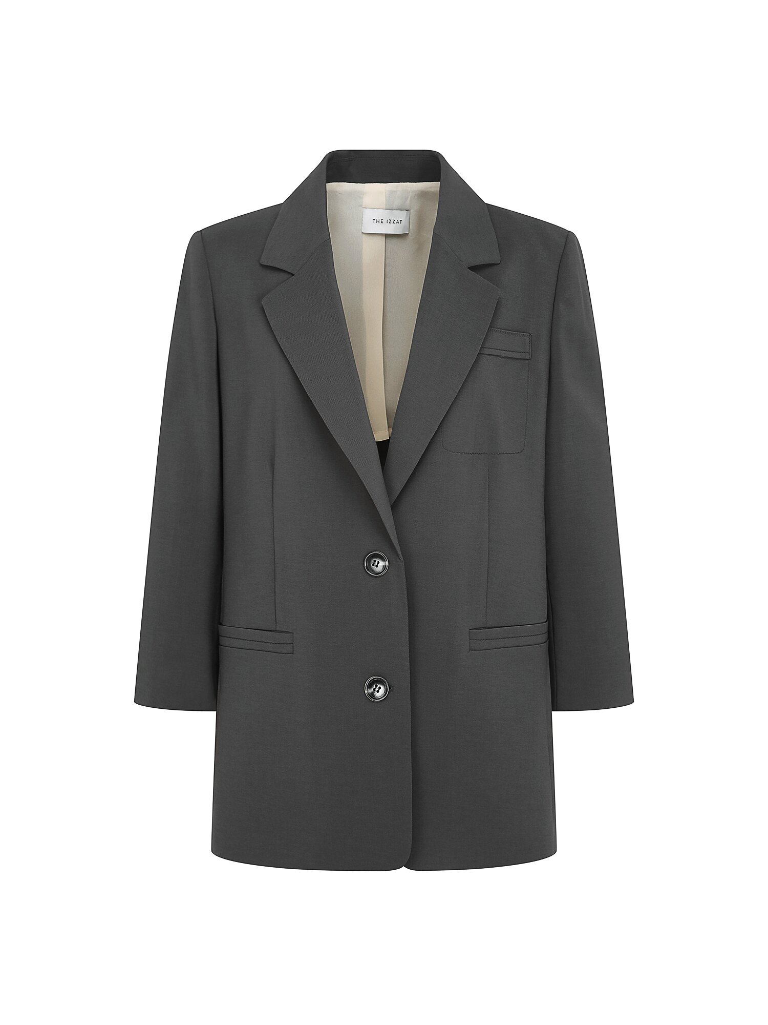 포켓 장식 7부 투버튼 재킷 (DARK GREY)