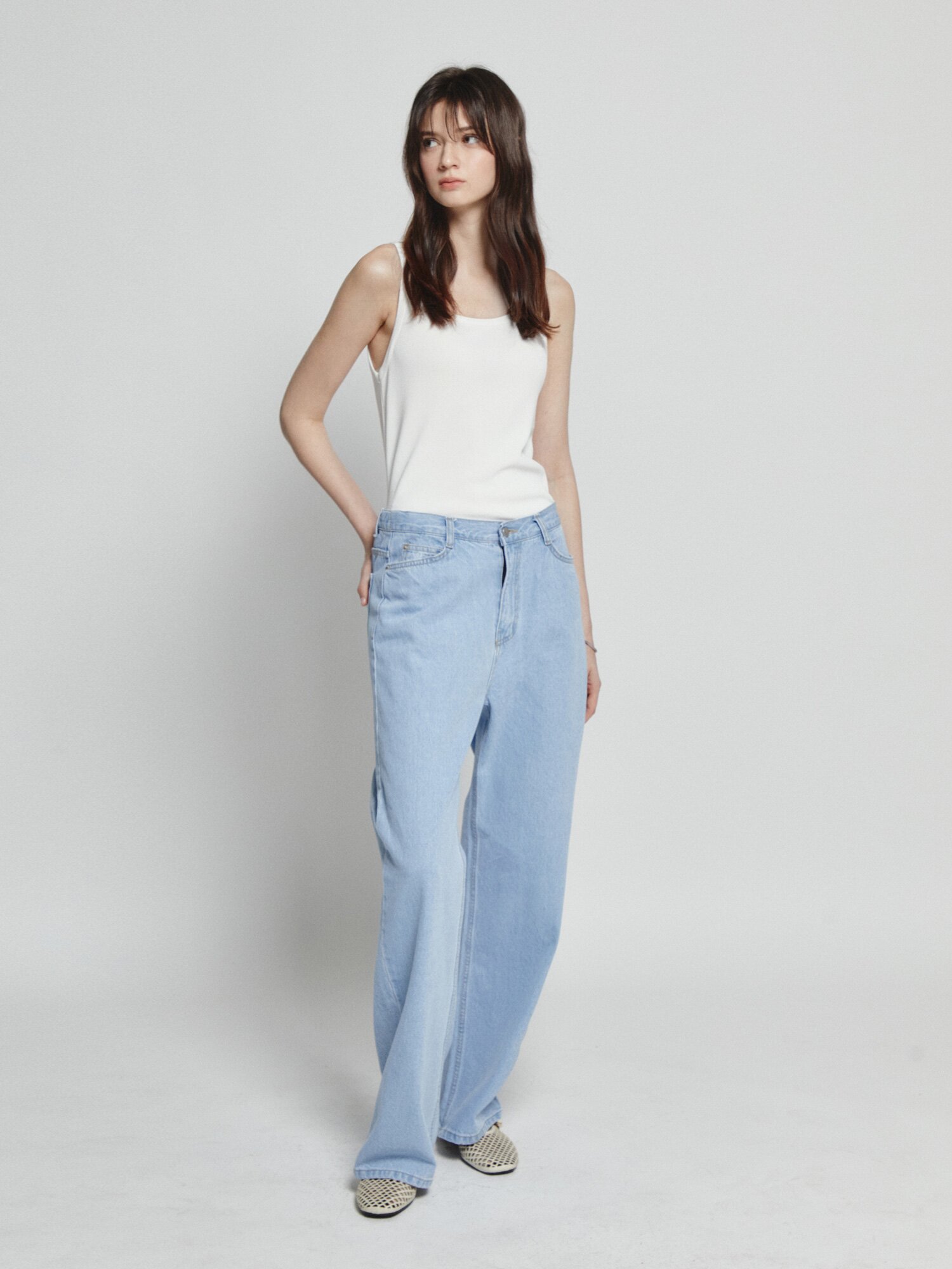 스티치 백 밴딩 일자핏 데님 팬츠 (LIGHT BLUE)