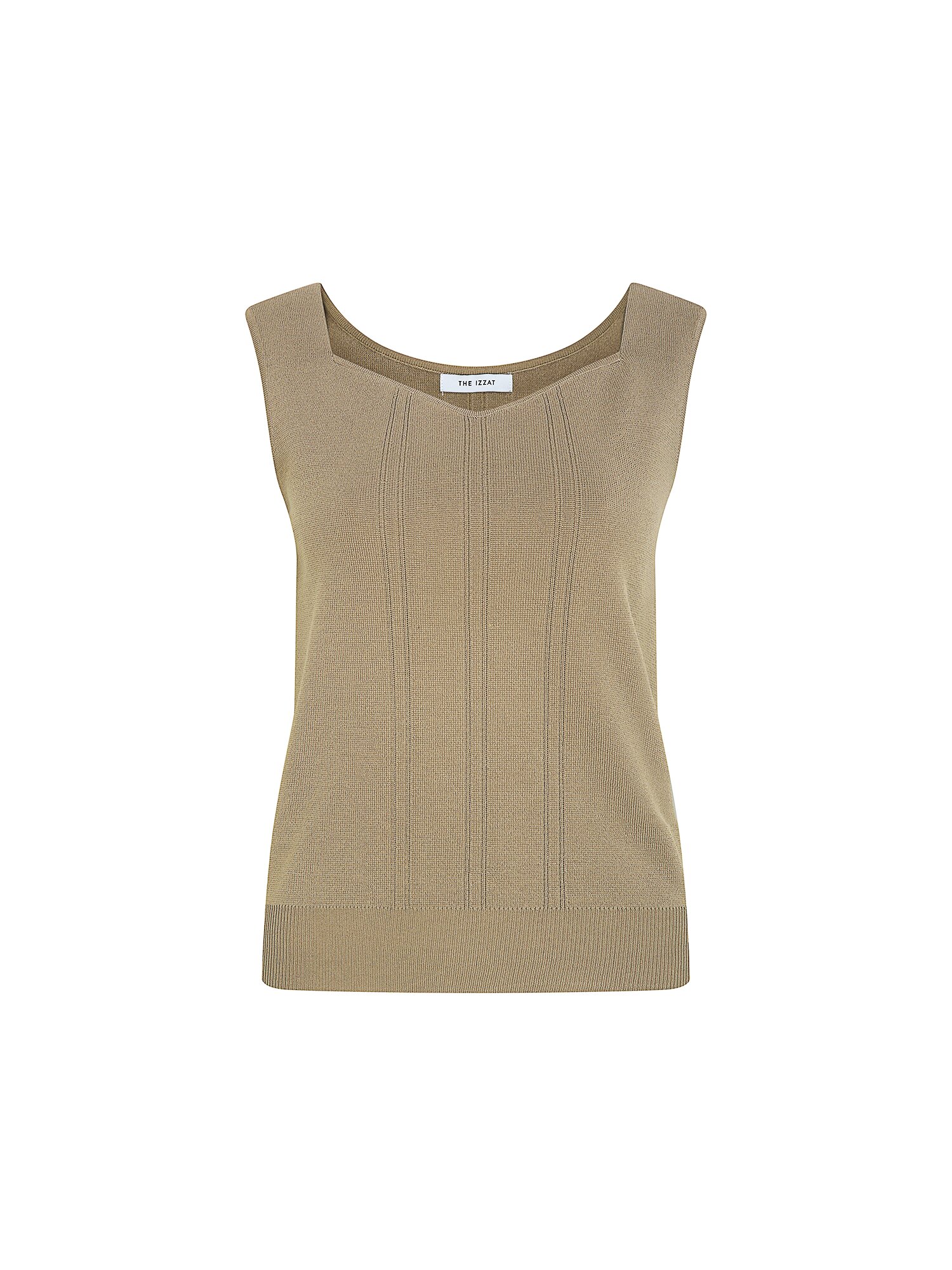 라인 슬리브리스 하트넥 니트 (KHAKI BEIGE)