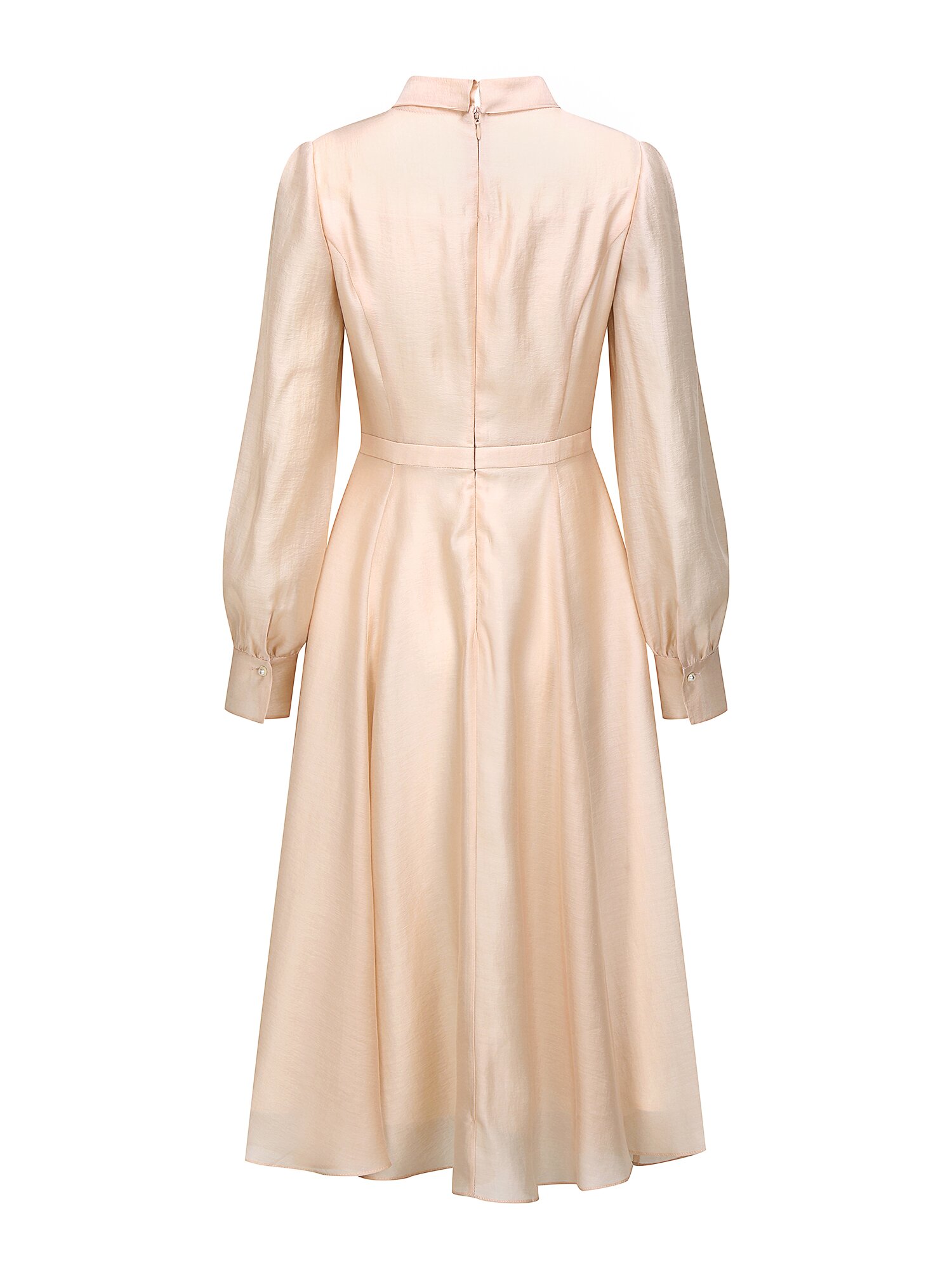 펄 버튼 타이넥 플레어 원피스 (LIGHT BEIGE)