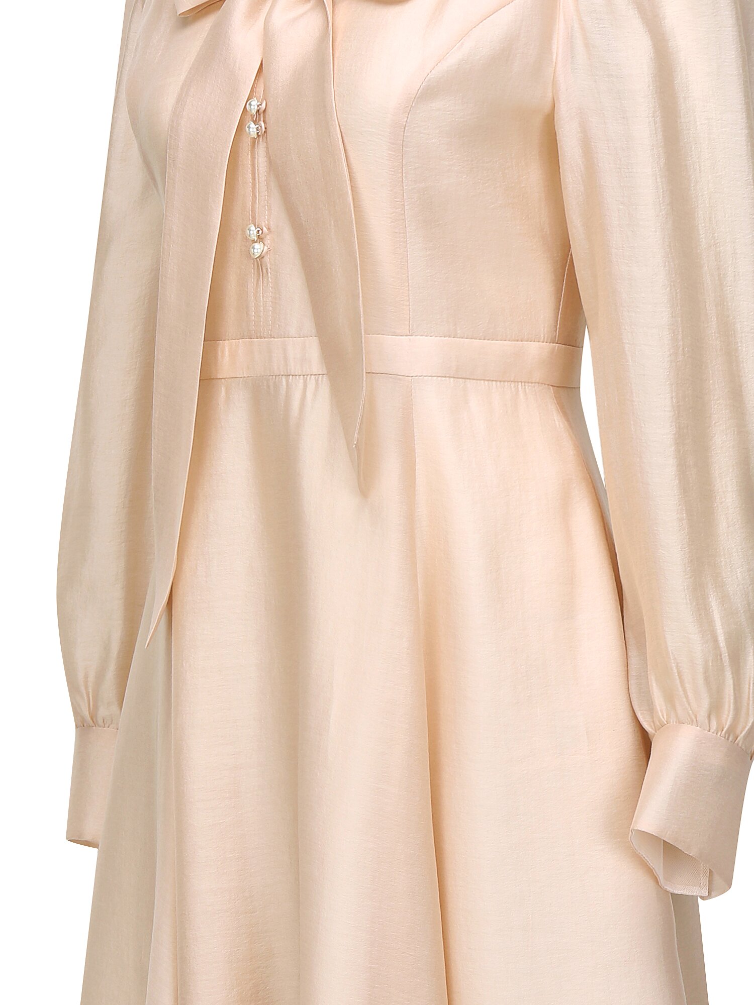 펄 버튼 타이넥 플레어 원피스 (LIGHT BEIGE)