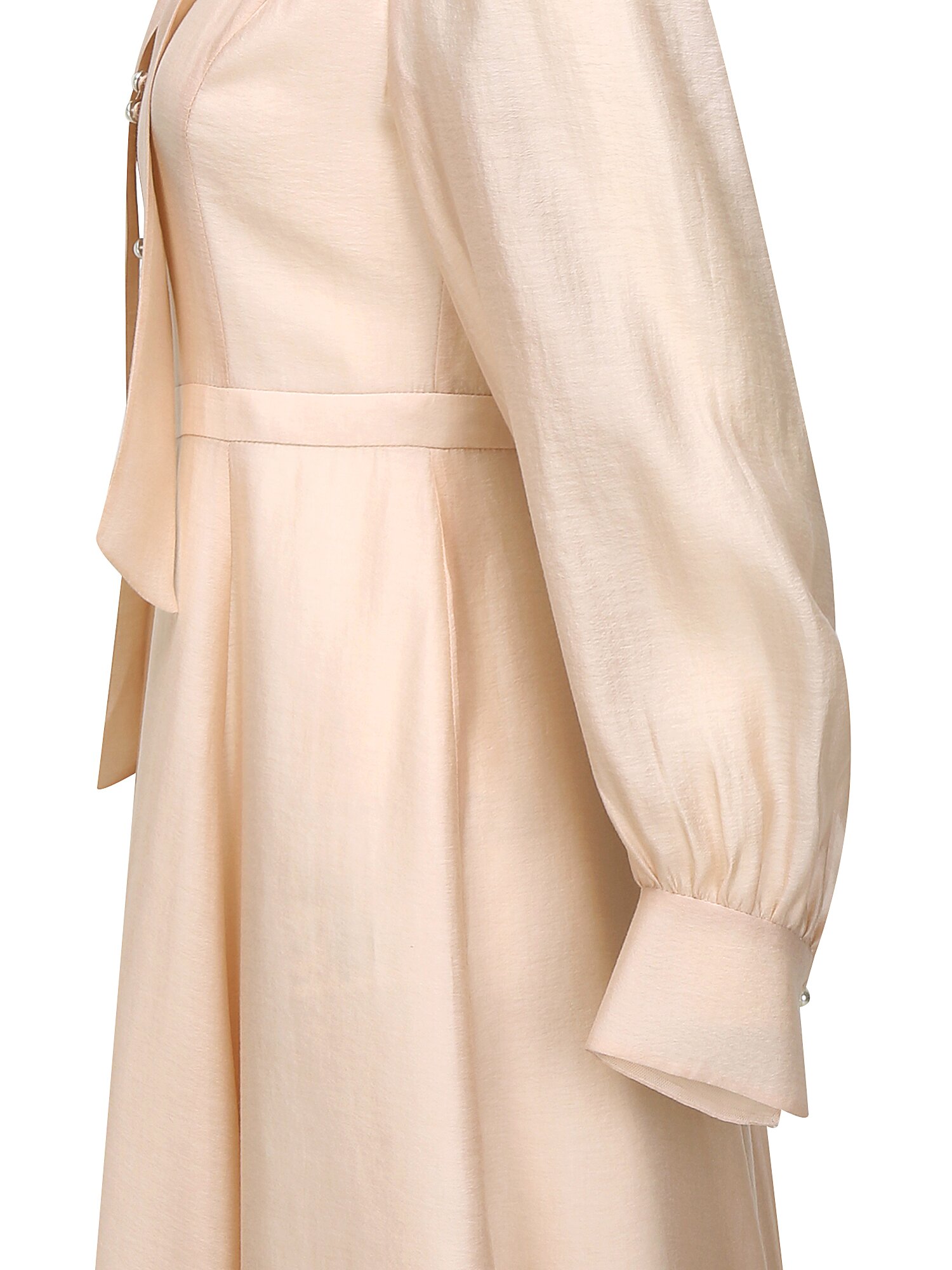 펄 버튼 타이넥 플레어 원피스 (LIGHT BEIGE)