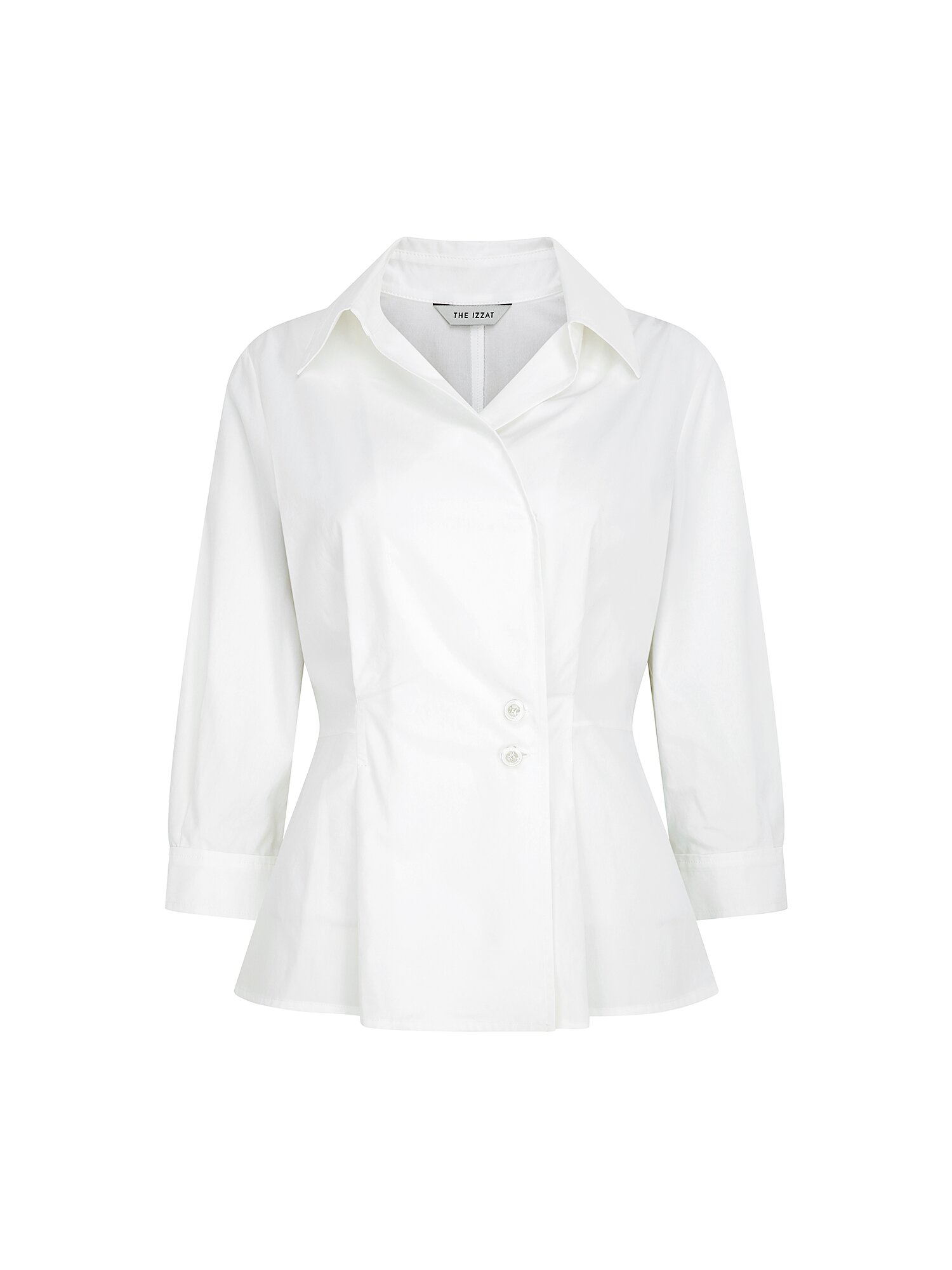 코튼 오픈 칼라 페플럼 블라우스 (WHITE)