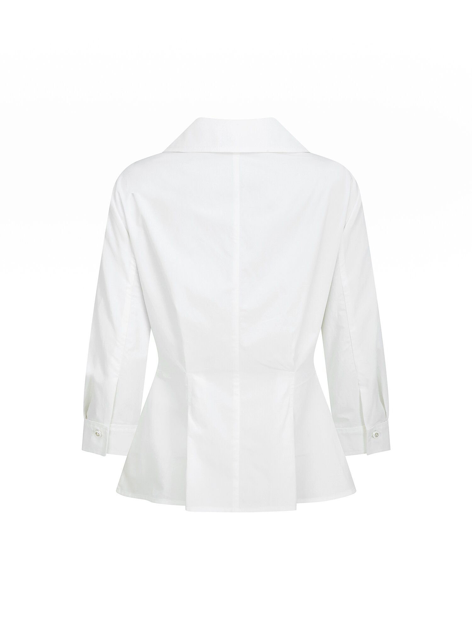 코튼 오픈 칼라 페플럼 블라우스 (WHITE)