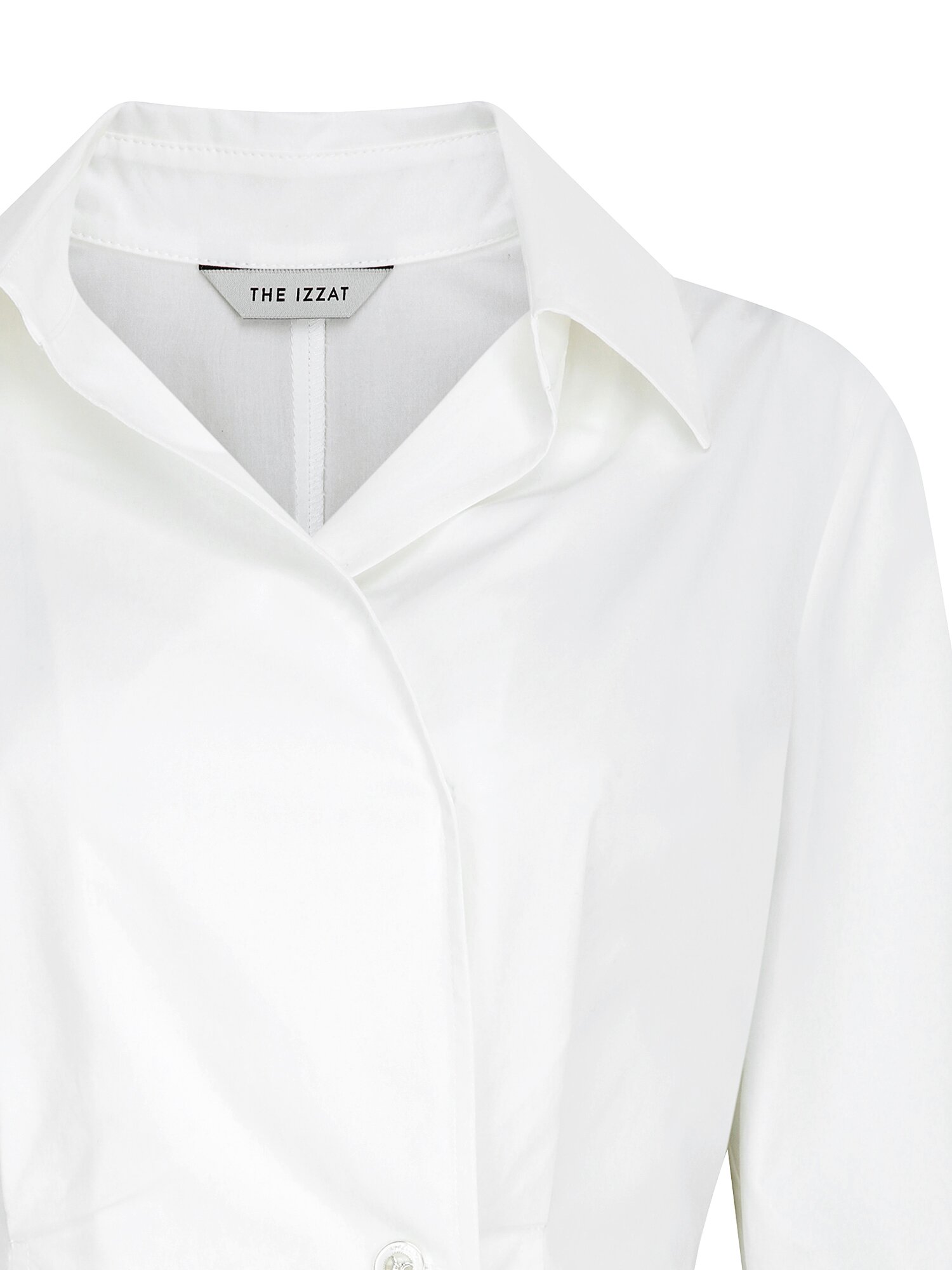 코튼 오픈 칼라 페플럼 블라우스 (WHITE)