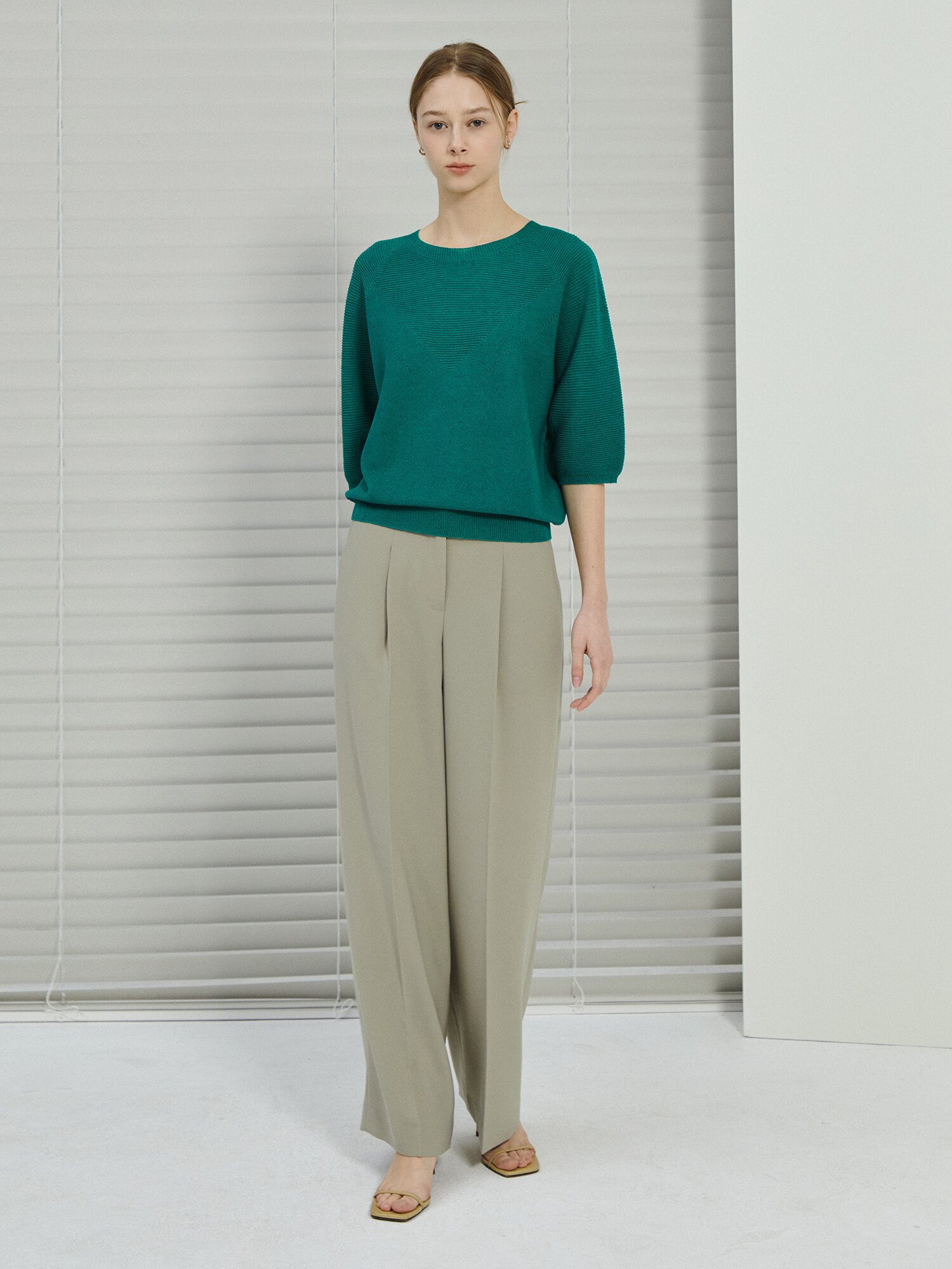 린넨 홀가먼트 래글런 풀오버 니트 (GREEN)