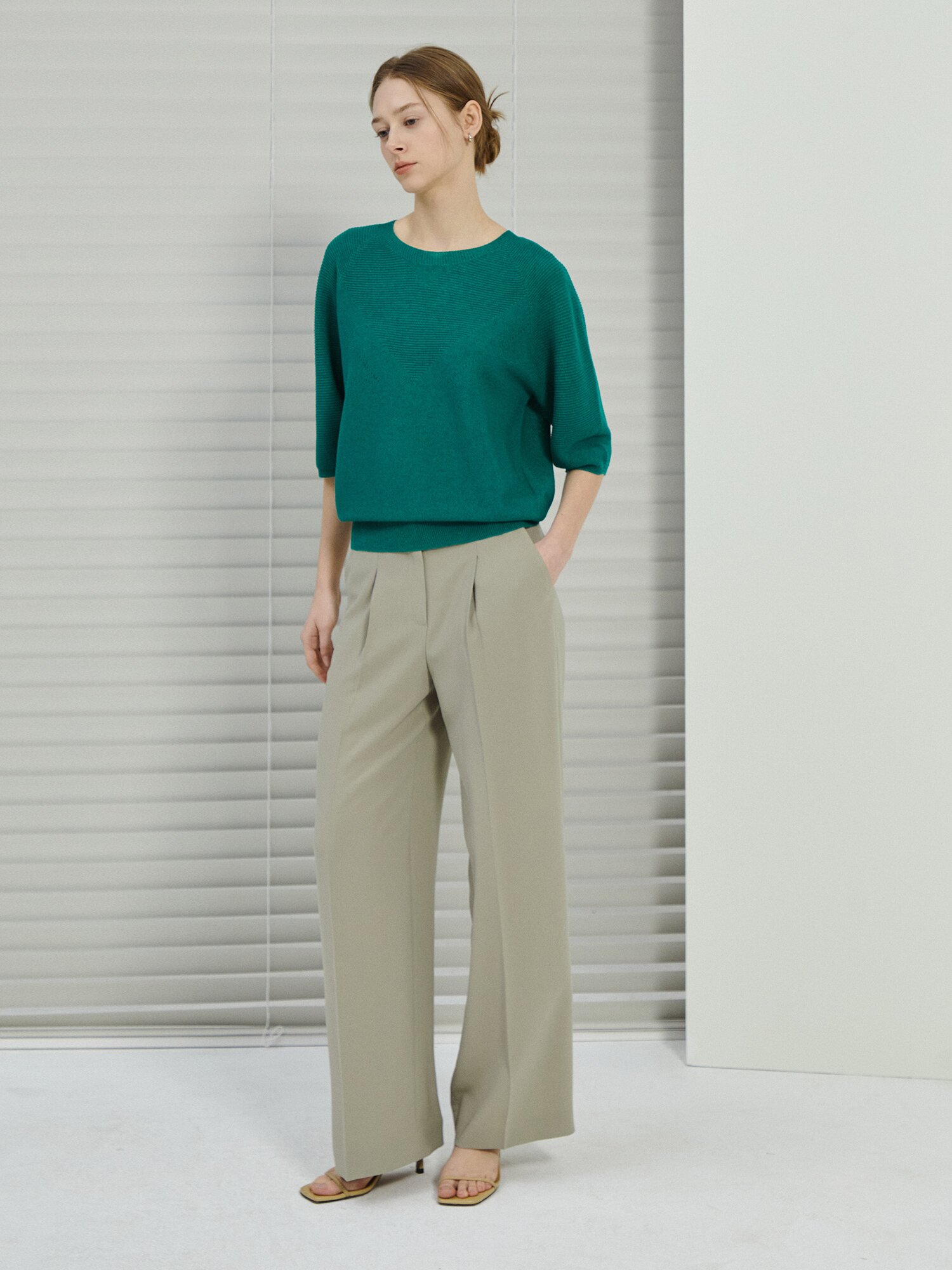 린넨 홀가먼트 래글런 풀오버 니트 (GREEN)