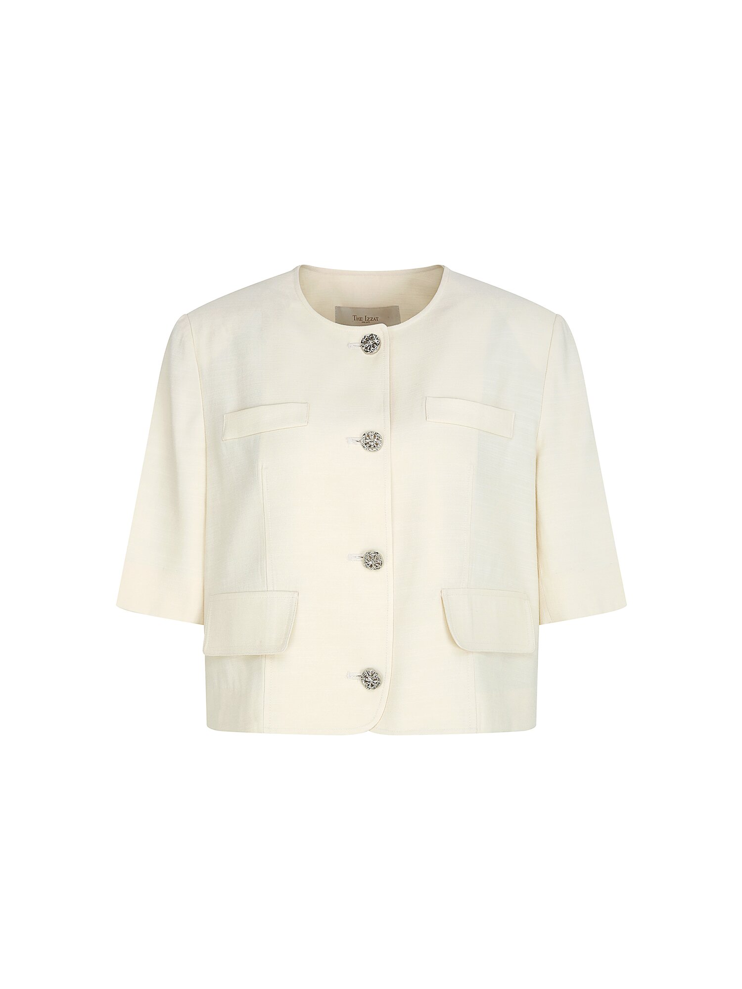 하프 슬리브 라운드넥 크롭 재킷 (CREAM)