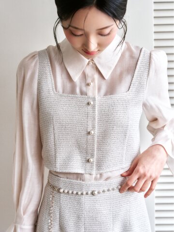 셔츠 배색 뷔스티에 블라우스 