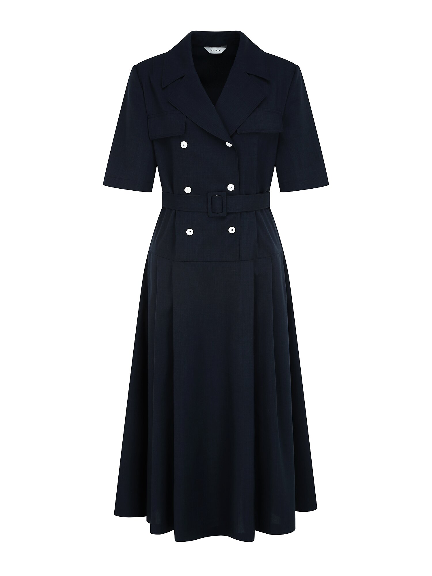 더블 버튼 로우 웨이스트 원피스 (NAVY)