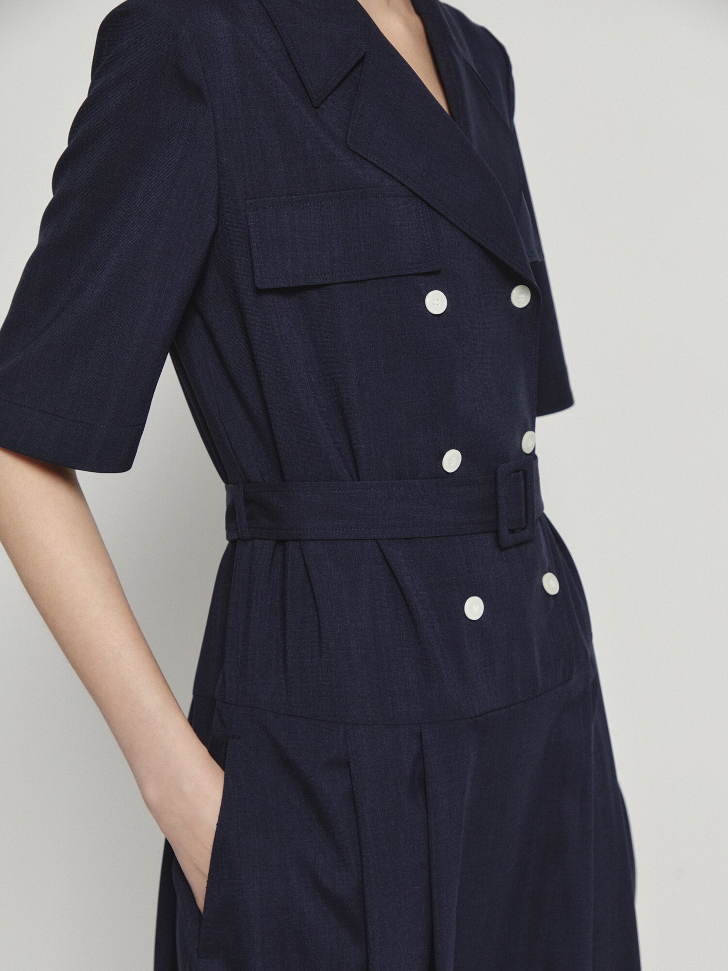 더블 버튼 로우 웨이스트 원피스 (NAVY)