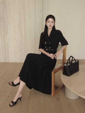 더블 버튼 로우 웨이스트 원피스 