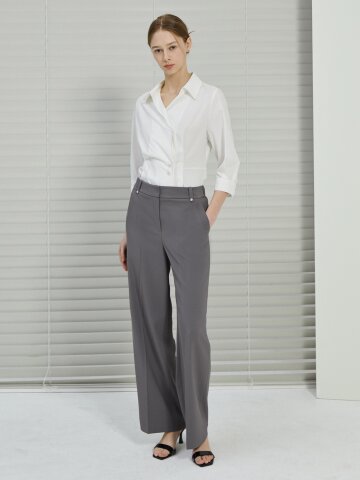 메탈 장식 백 밴딩 와이드 팬츠 