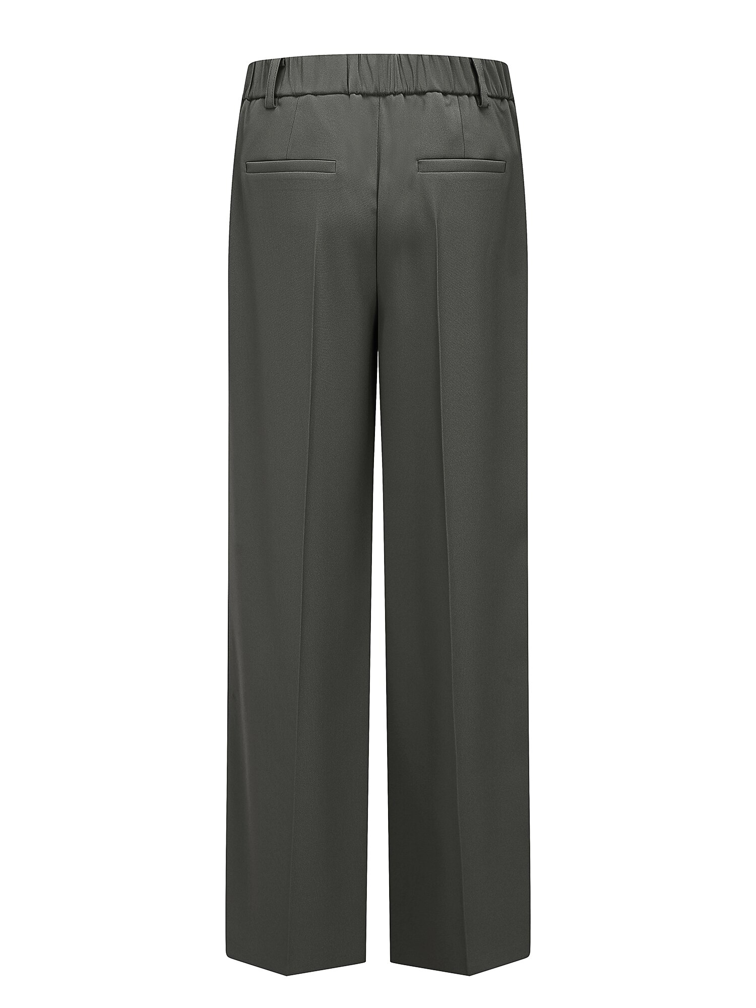 메탈 장식 백 밴딩 와이드 팬츠 (KHAKI)