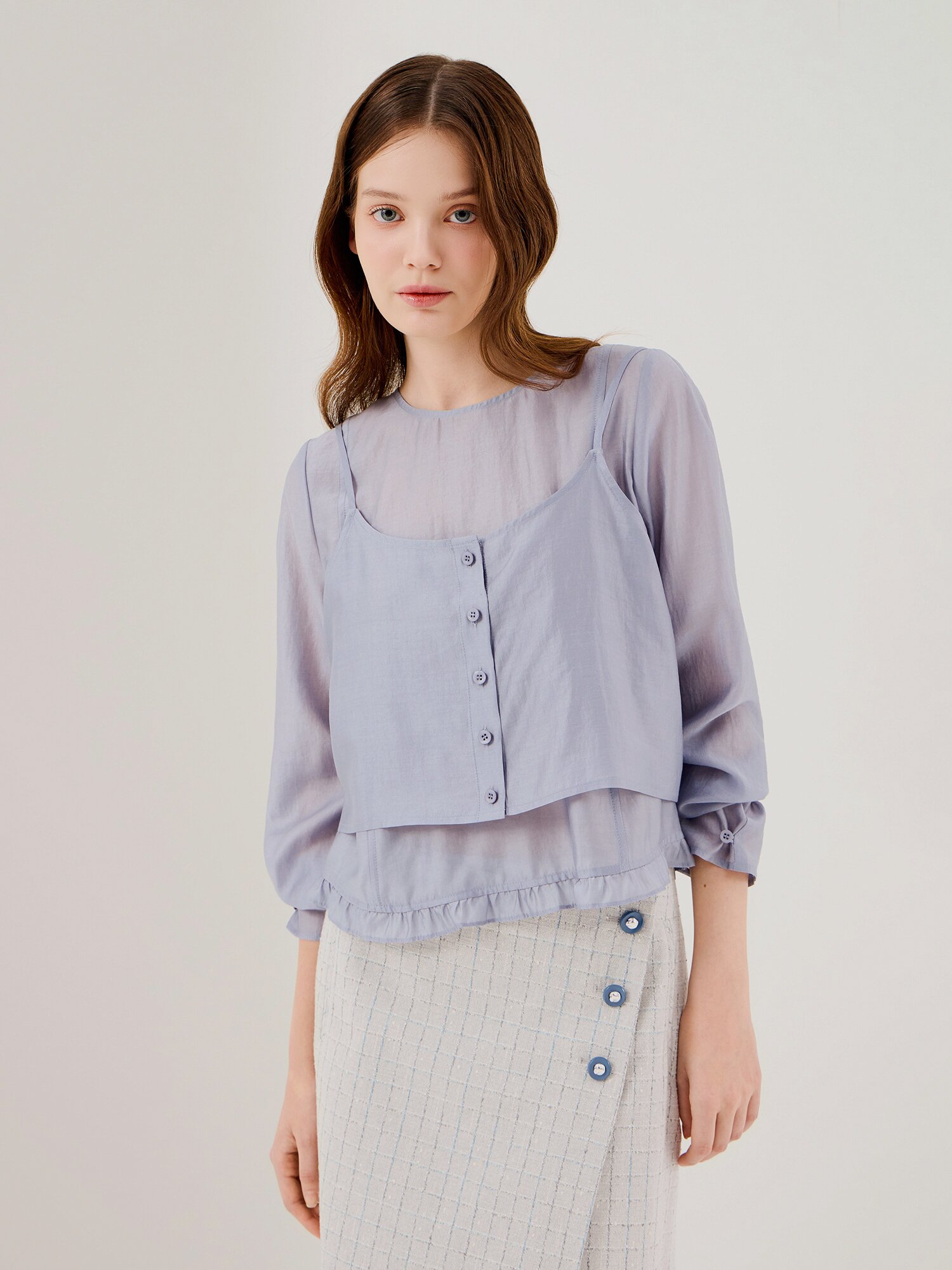 프릴 헴 블라우스 +뷔스티에 세트 (BLUE)