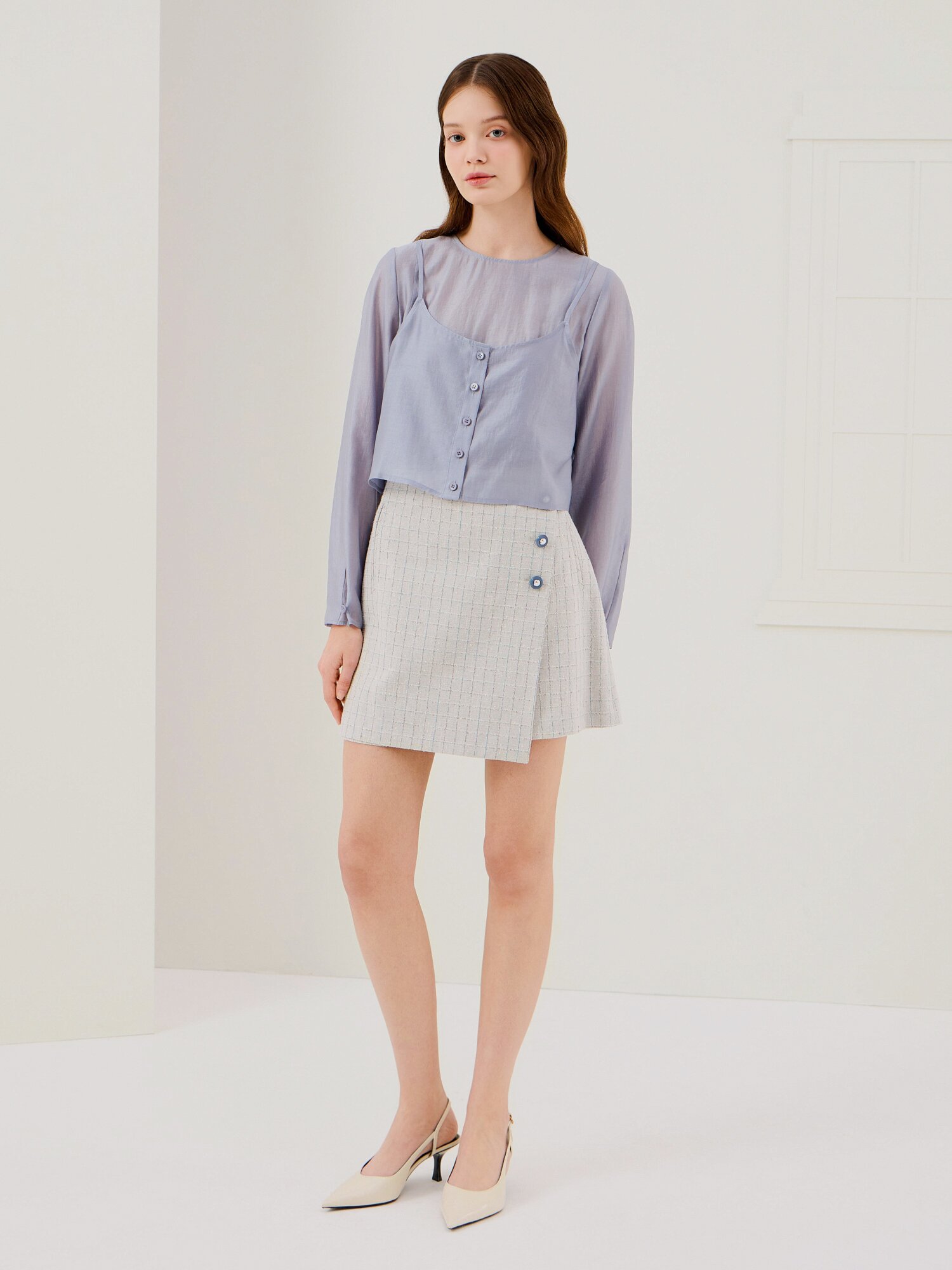 프릴 헴 블라우스 +뷔스티에 세트 (BLUE)