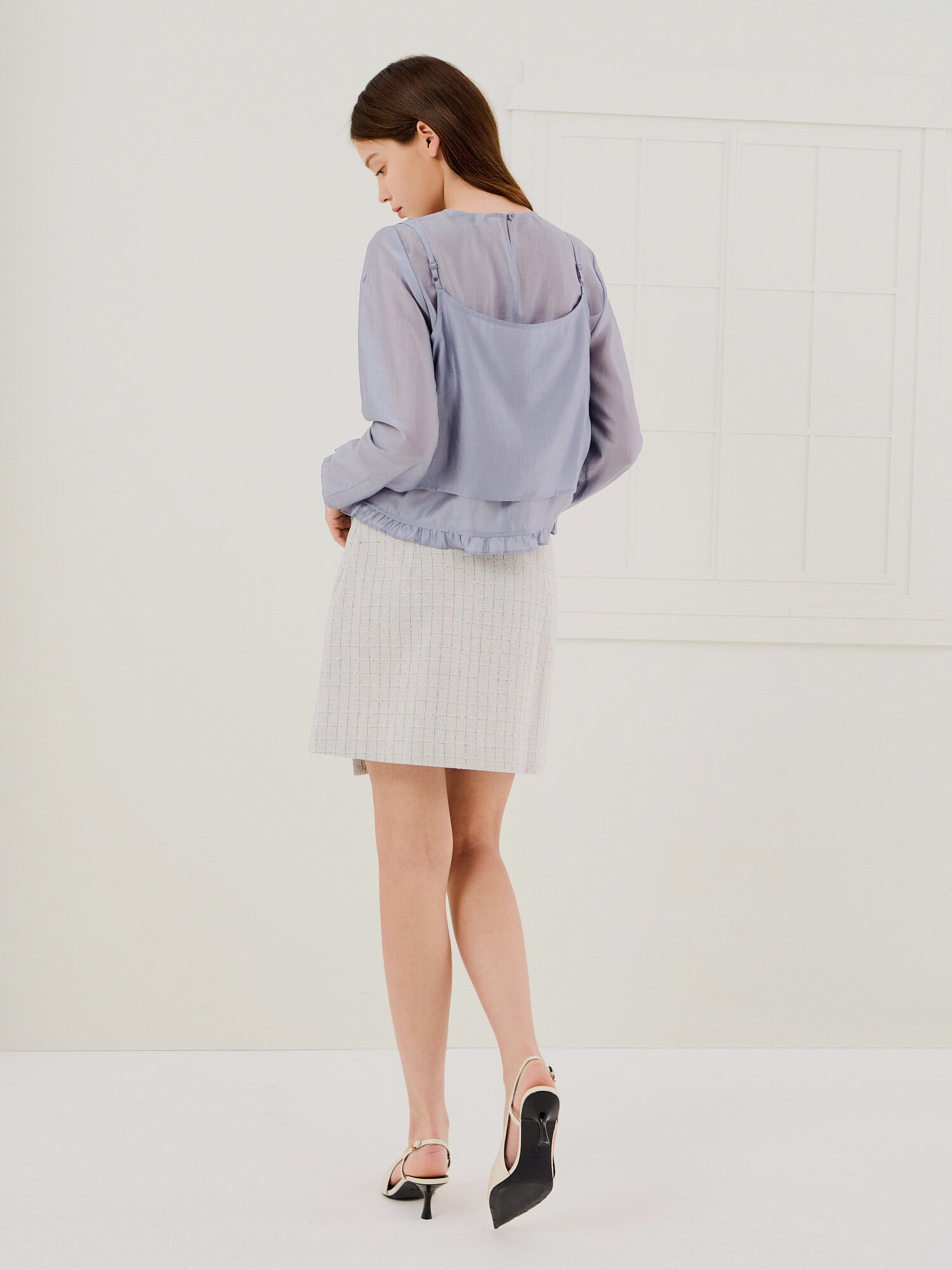 프릴 헴 블라우스 +뷔스티에 세트 (BLUE)