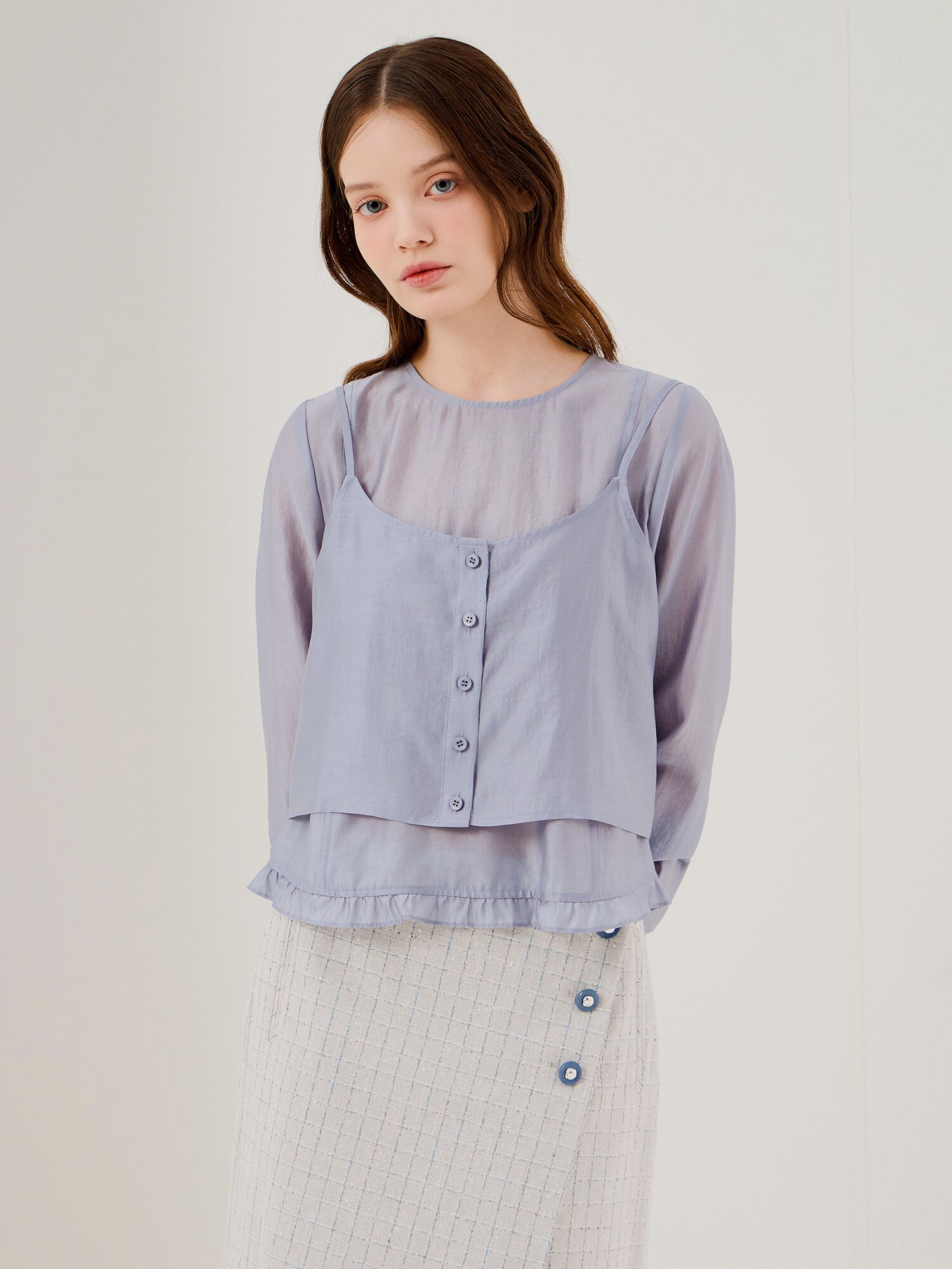 프릴 헴 블라우스 +뷔스티에 세트 (BLUE)