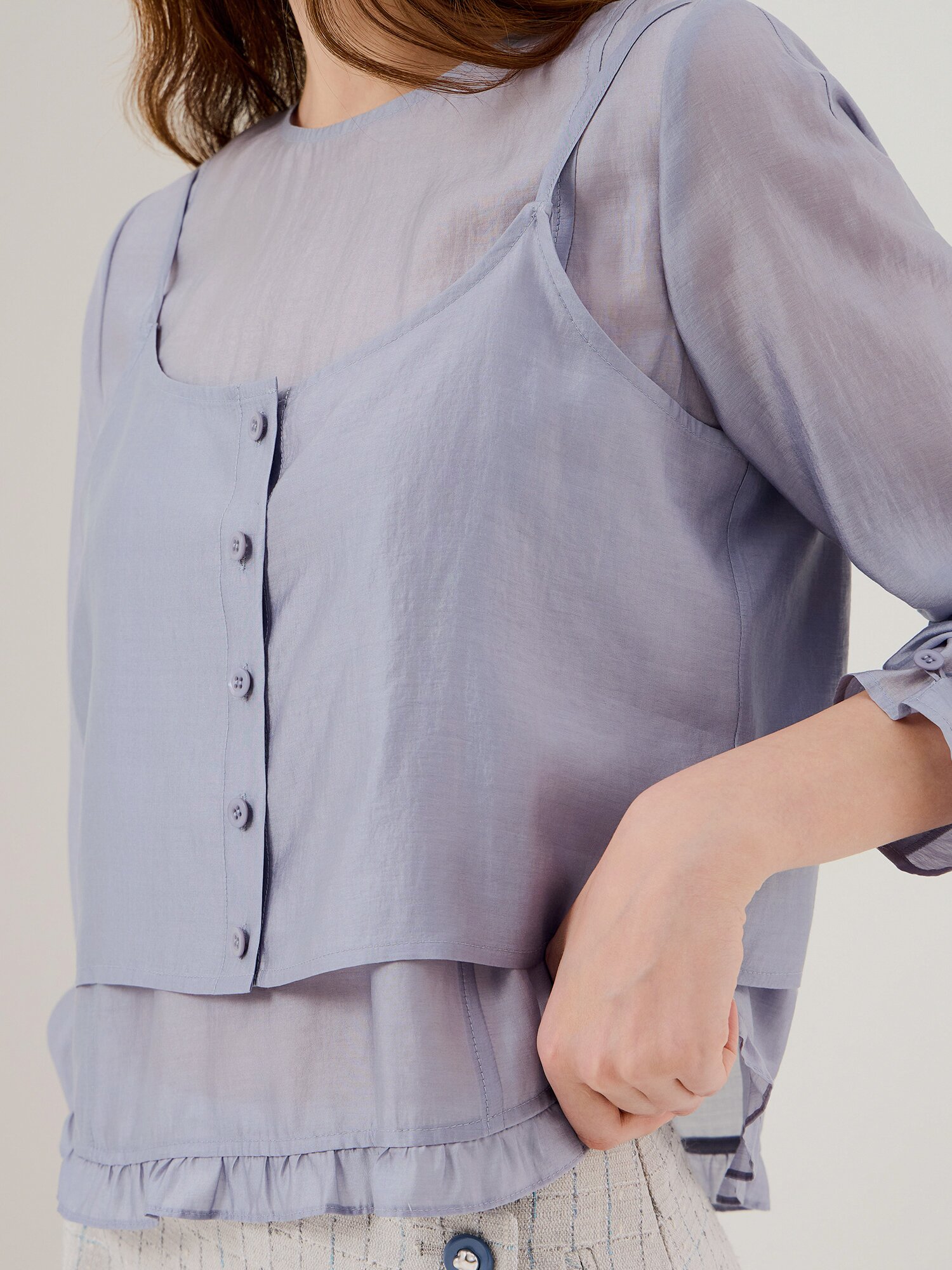 프릴 헴 블라우스 +뷔스티에 세트 (BLUE)