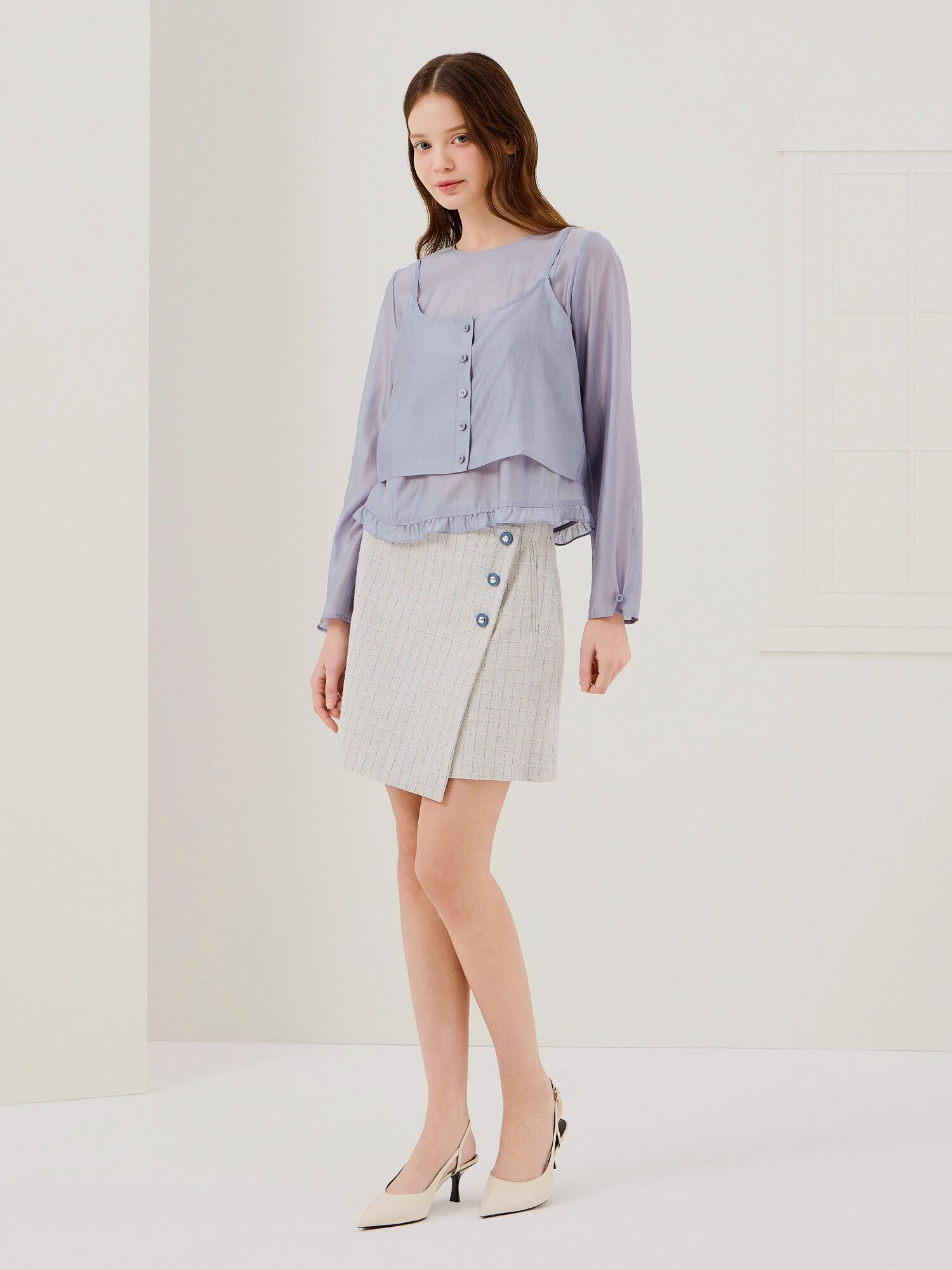 프릴 헴 블라우스 +뷔스티에 세트 (BLUE)